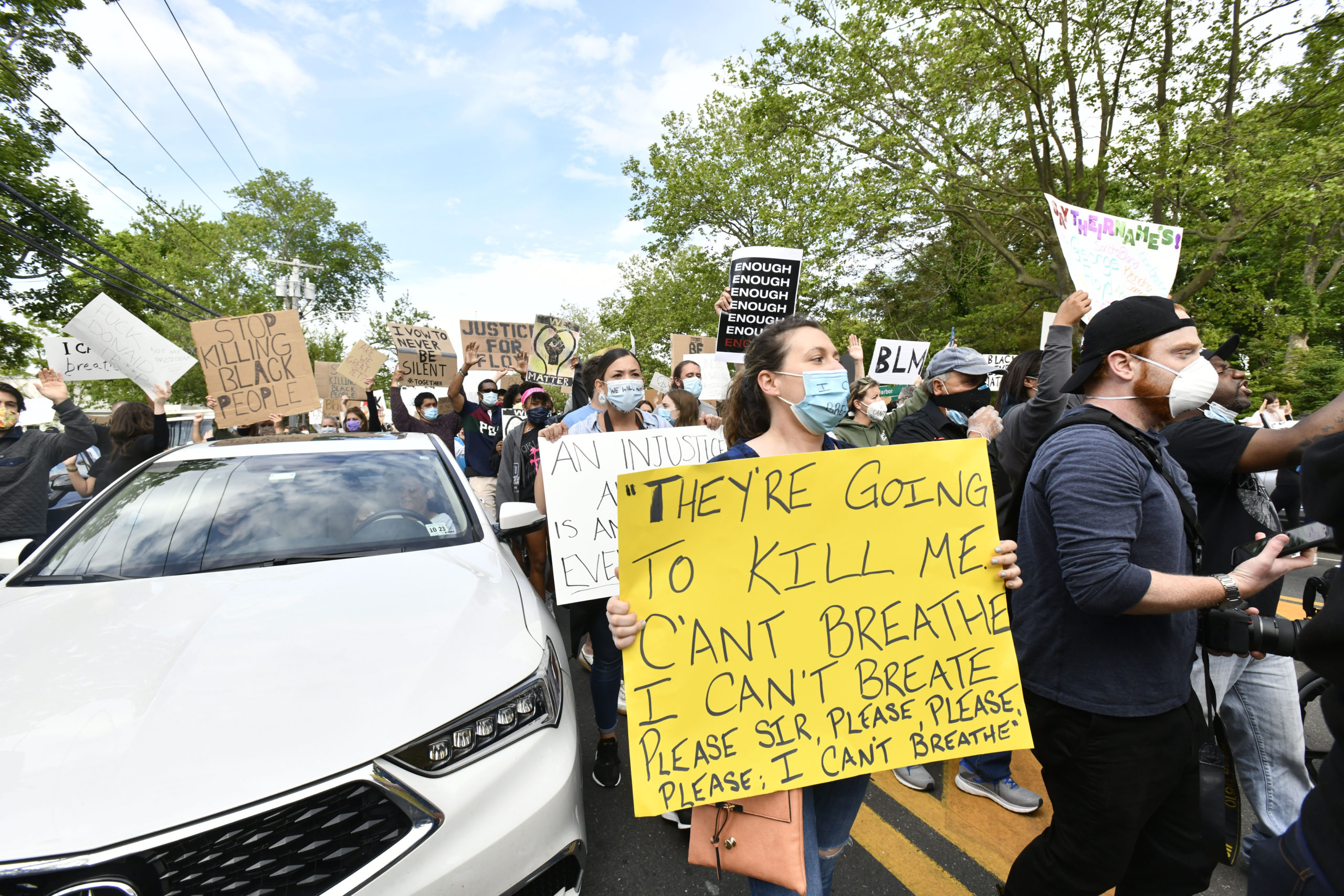 Hundreds of people gathered in Bridgehampton on Tuesday evening to protest the death of George Floyd.