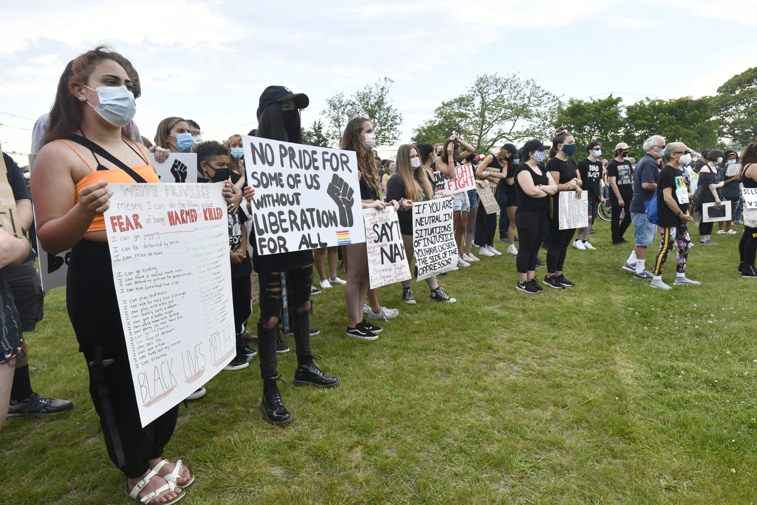 The protest in Westhampton Beach last month.   PRESS FILE