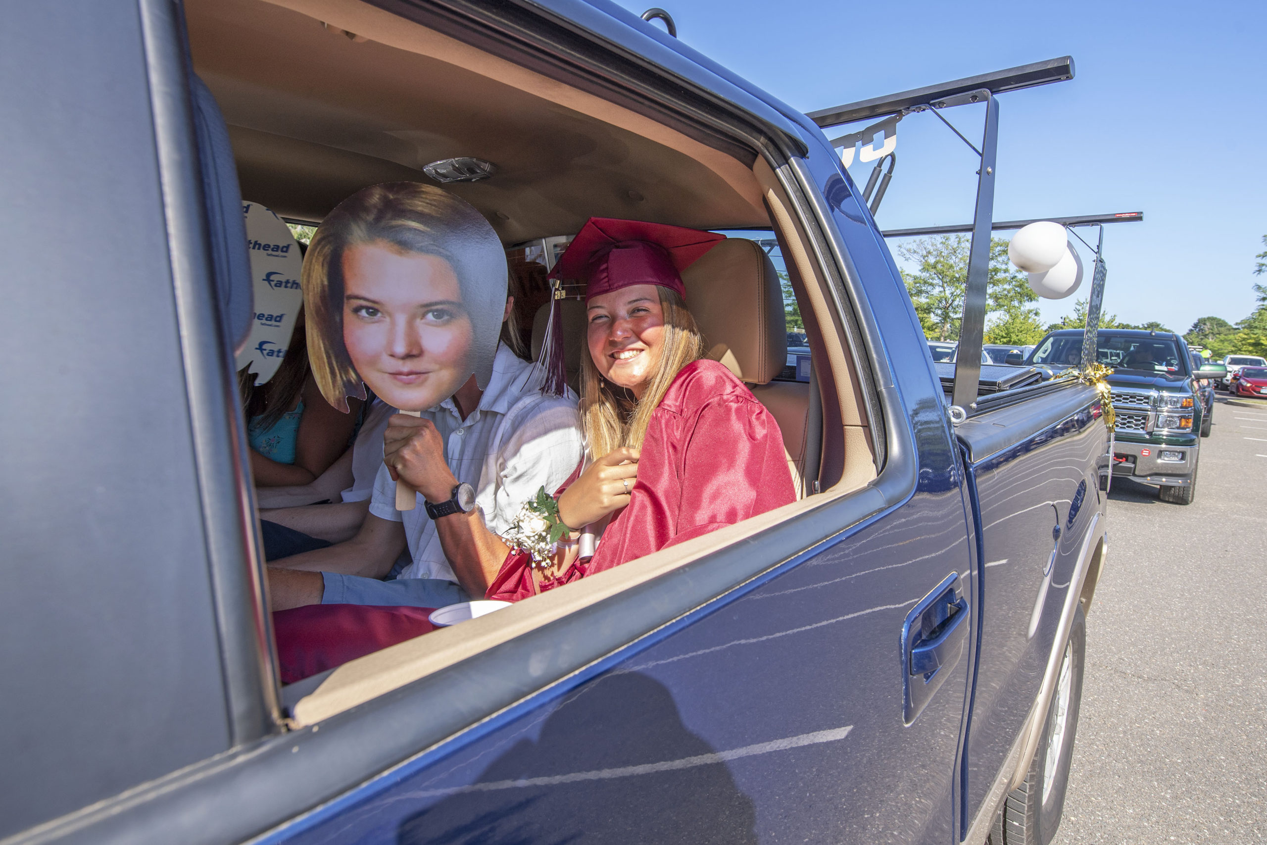 East Hampton High School Senior Christina Brierley waits in line to receive her diploma during the 2020 graduation ceremony at the East Hampton High School on Friday.