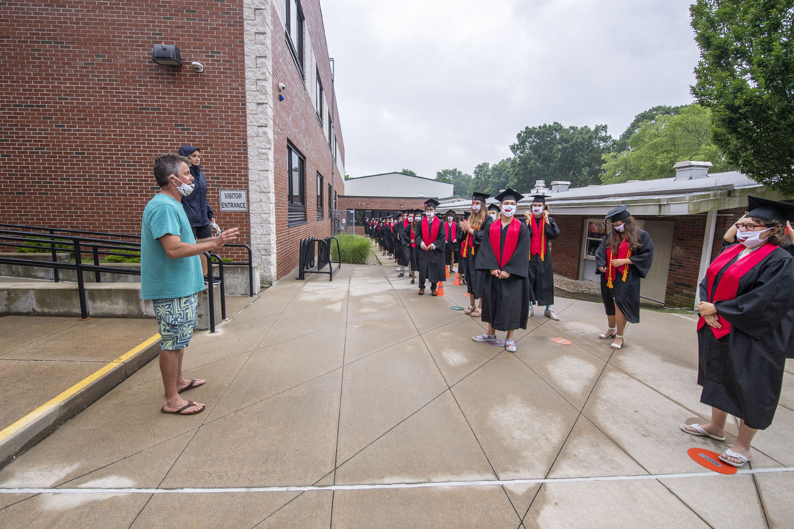 Sag Harbor Schools Superintendent Jeff Nichols gives last-minute instructions to the seniors prior to the start of the Pierson High School 2020 Commencement Ceremony at Pierson High School on Saturday.