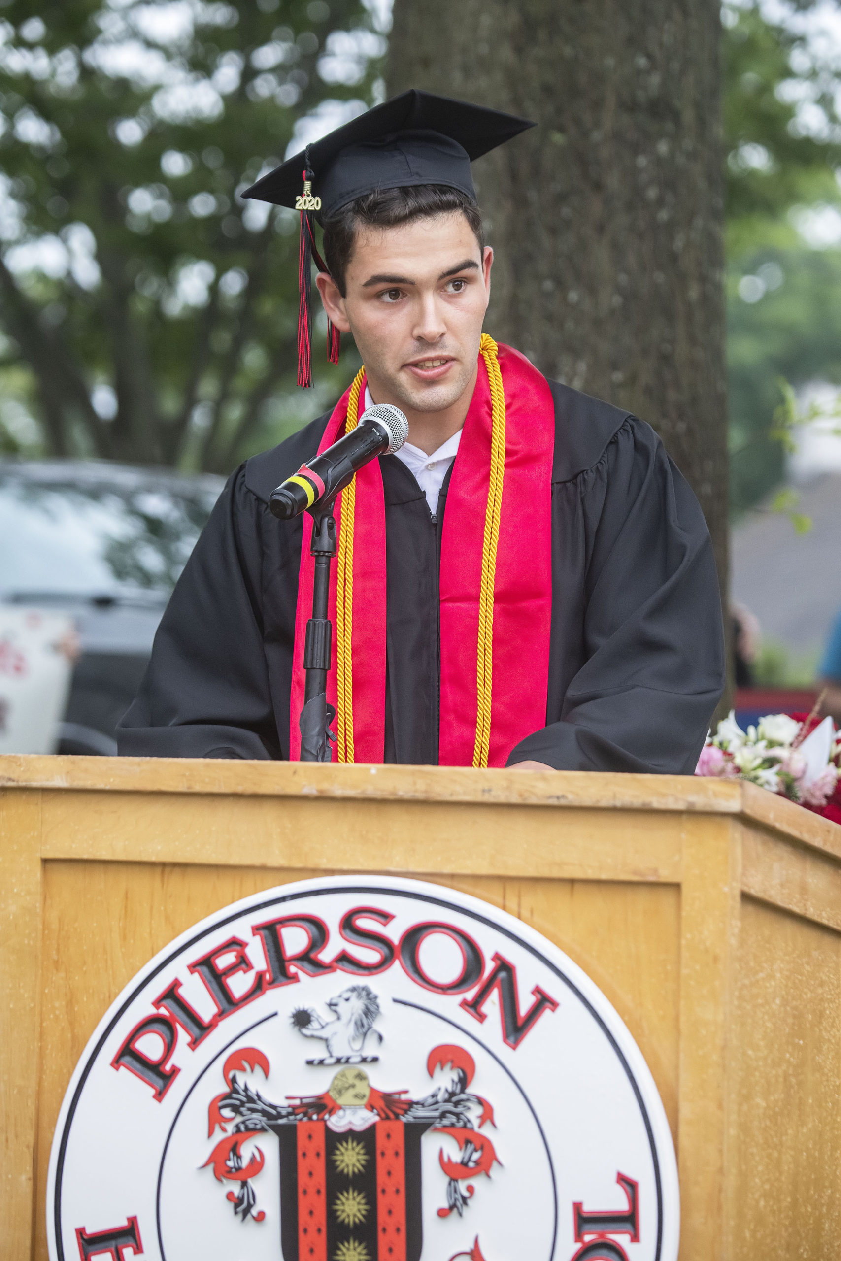 Salutatorian Chase Allardice speaks during the Pierson High School 2020 Commencement Ceremony at Pierson High School on Saturday.