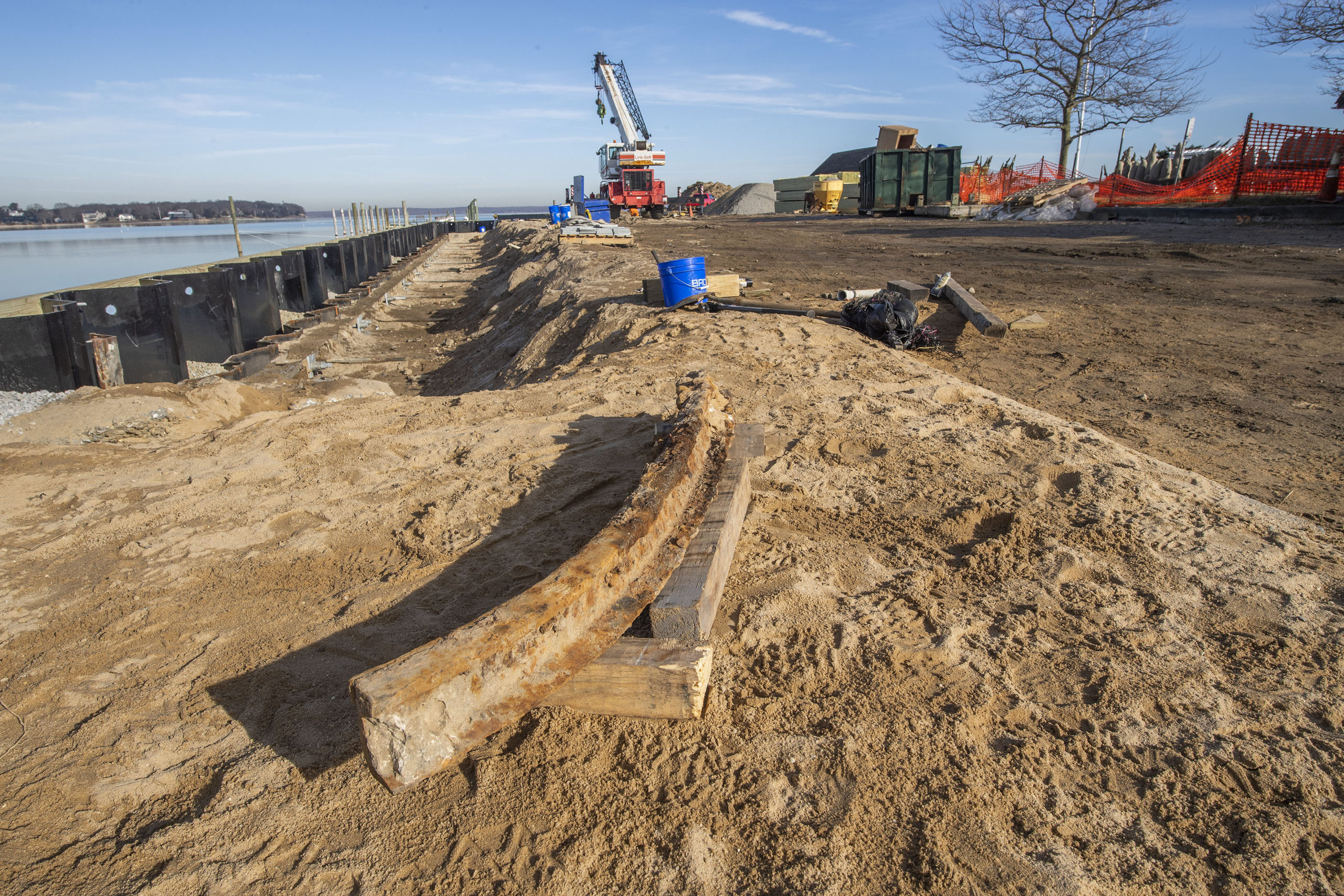 A curvde piece of old railroad track found buried on Long Wharf.