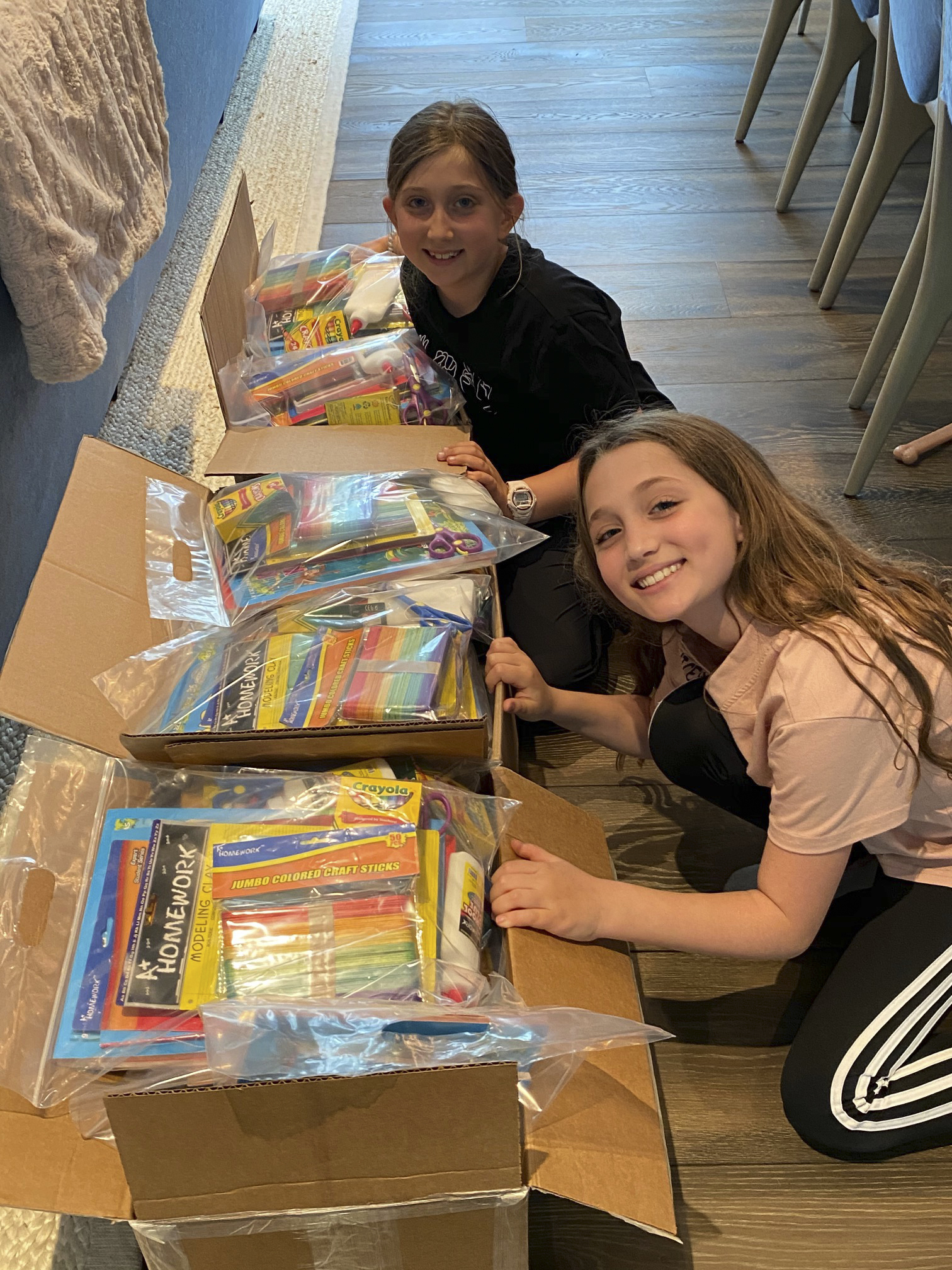 Liv and Zoe Kotler, joined Hamptons United founders  (and parents) Stacey and Kevin Kotler in assembling art kits for Tuckahoe School students. On June 5, they delivered 30 kits and this week plan to provide another 110. Created in response to the COVID-19 pandemic, since April, Hamptons United has raised over $120,000 to assist those in need. 