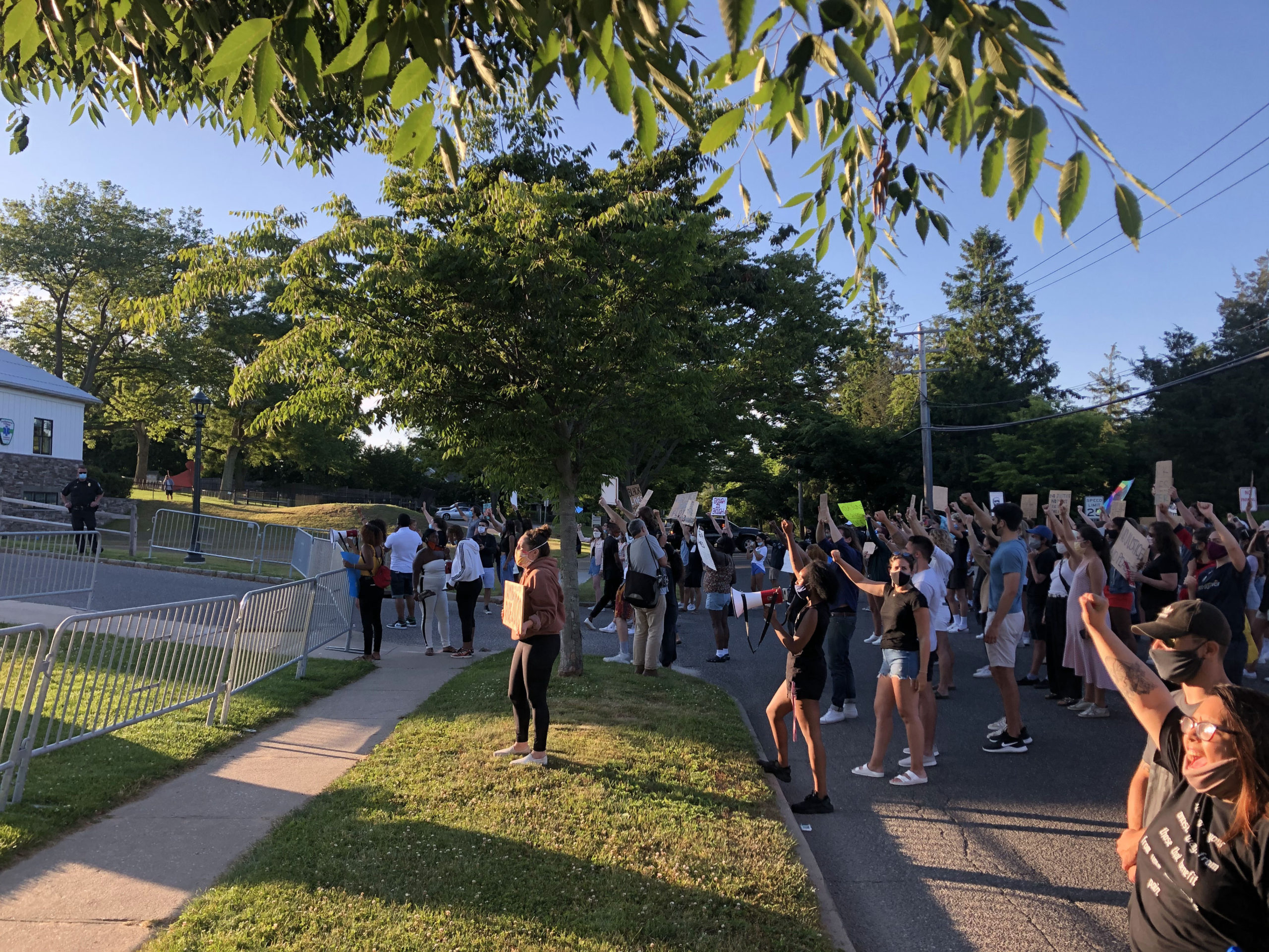 Demonstrators marched through the streets of Southampton Village Friday night in support of racial equality.  ALEC GIUFURTA