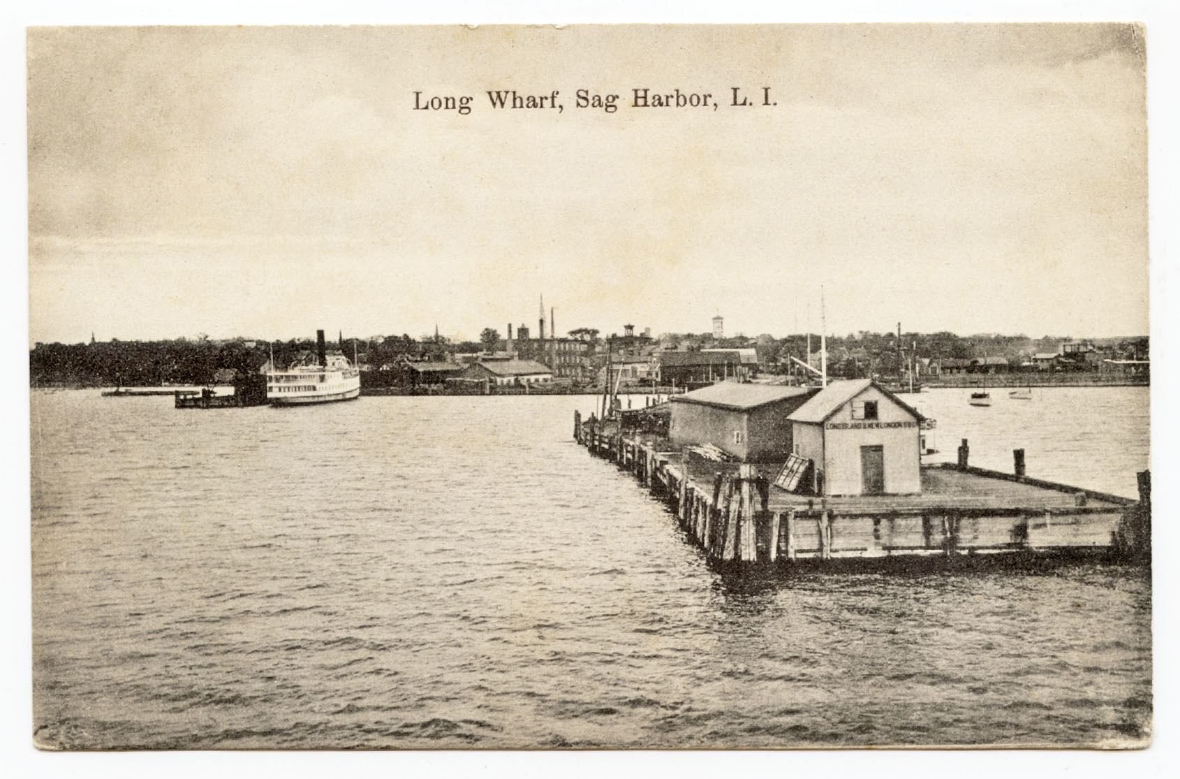 A 1910 postcard showing Long Wharf from the water with Maidstone Pier at left.
