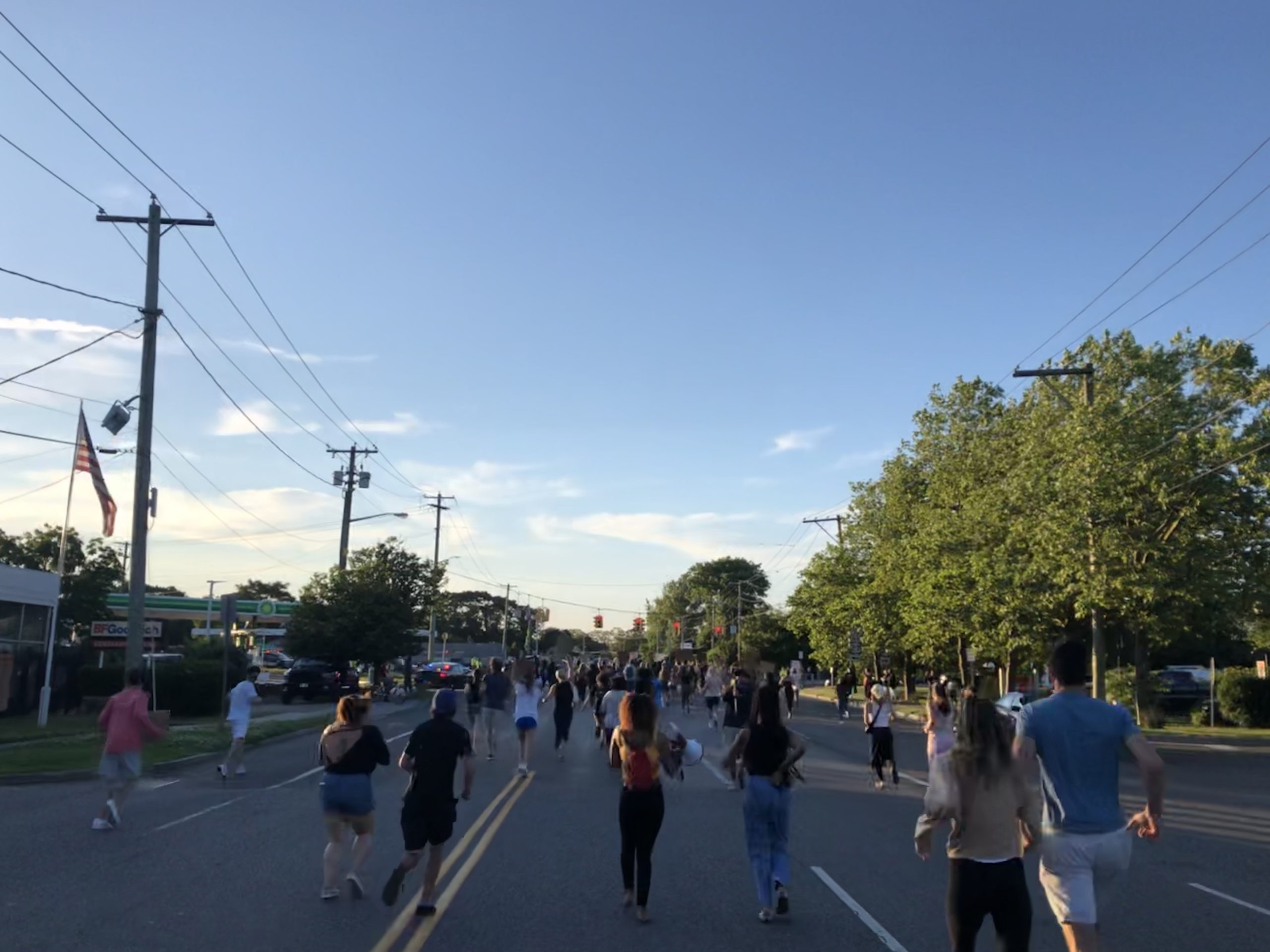 Demonstrators marched through the streets of Southampton Village Friday night in support of racial equality.