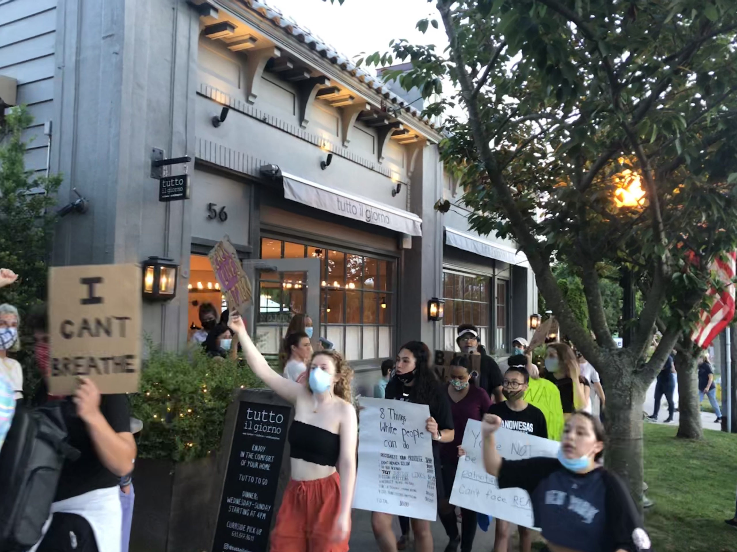 Demonstrators marched through the streets of Southampton Village Friday night in support of racial equality.