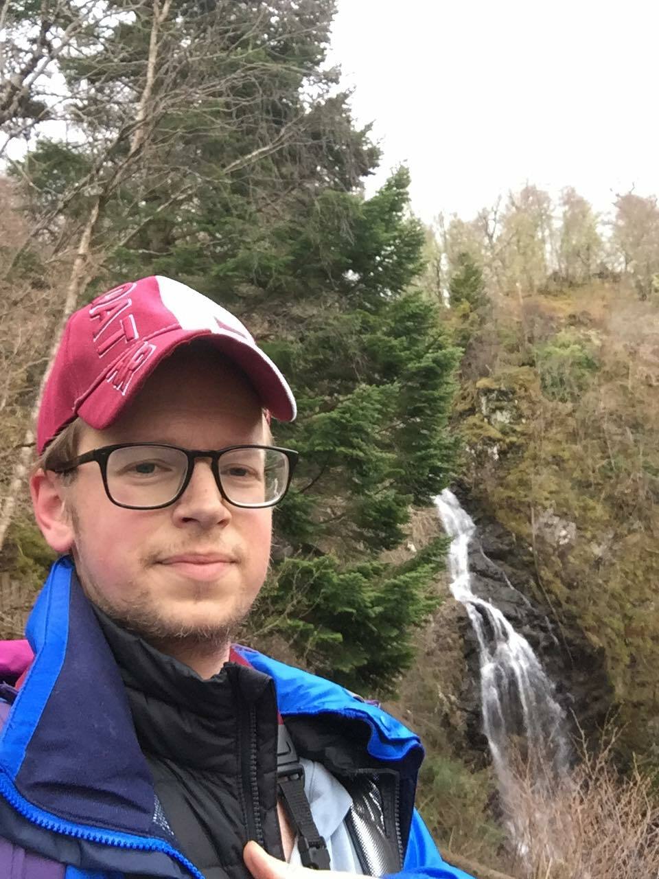 Ben Lindstrom-Ives at the Falls of Divach near the Great Glen Way, not far from where the Sag Harbor native is sheltering in place during the COVID-19 pandemic.