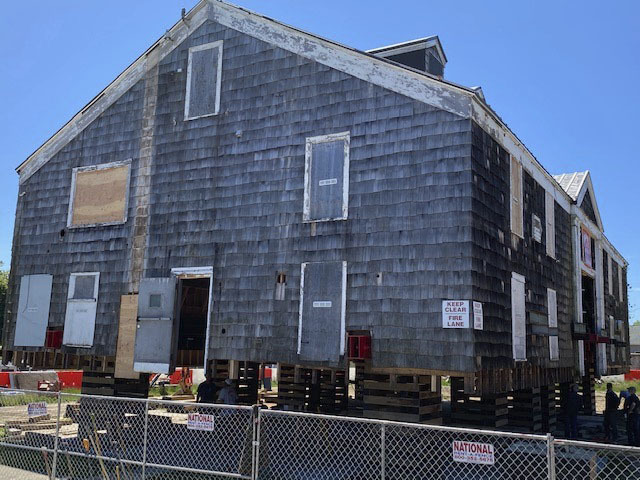 Tupper Boathouse at Conscience Point in North Sea is currently undergoing a major restoration. The lift and structural stabilization are part of a $1.29 million project.       COURTESY SOUTHAMPTON TOWN