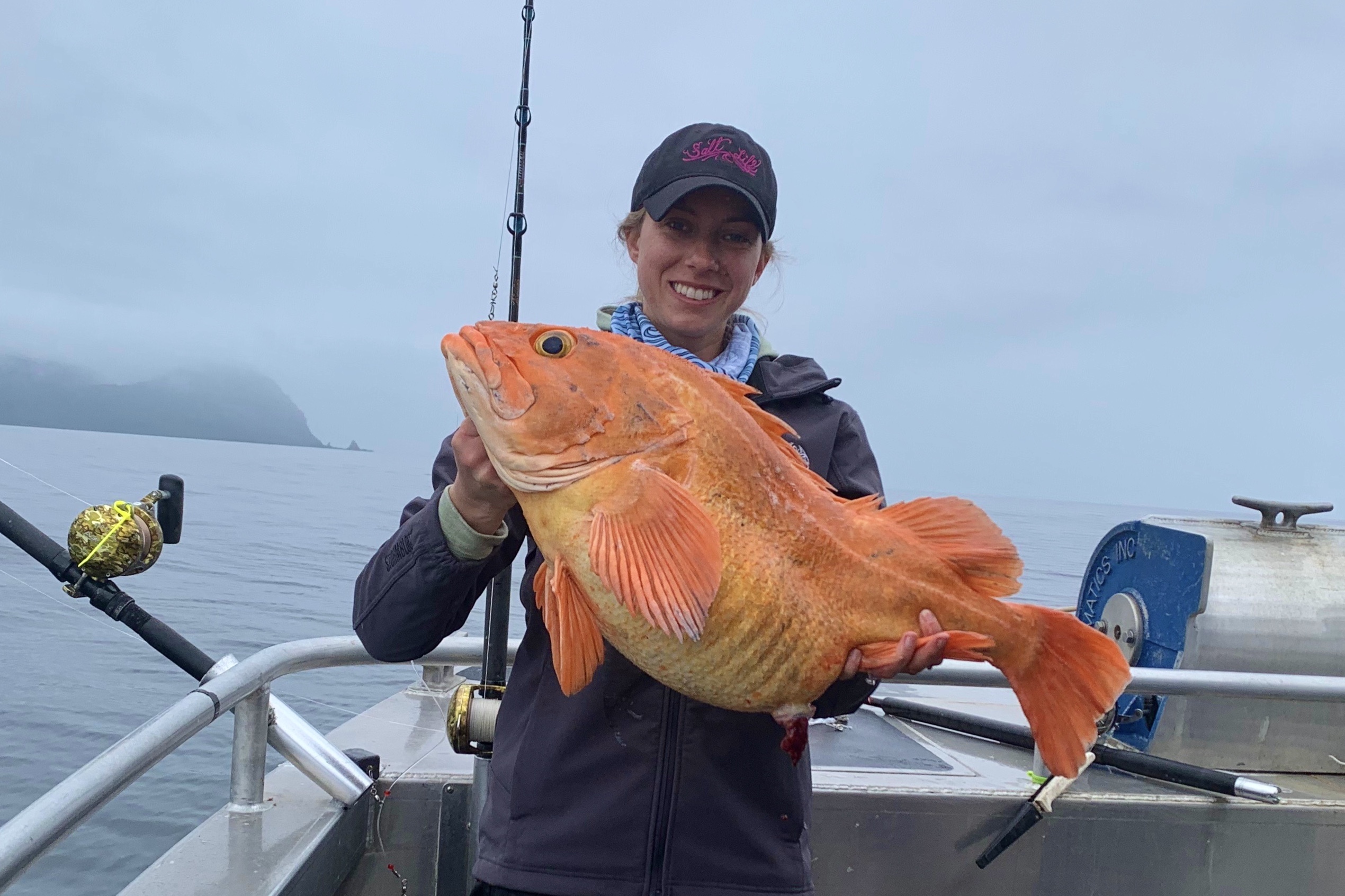 Courtney Weber shows off a trophy yellow-eyed rockfish she caught while fishing near Seward, Alaska with her fiance Billy Altman. 