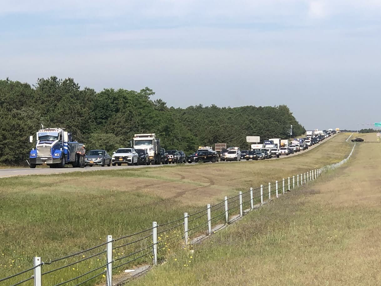 Traffic snarled on Sunrise Highway Friday morning, after a single car accident closed  the highway for close to an hour. 