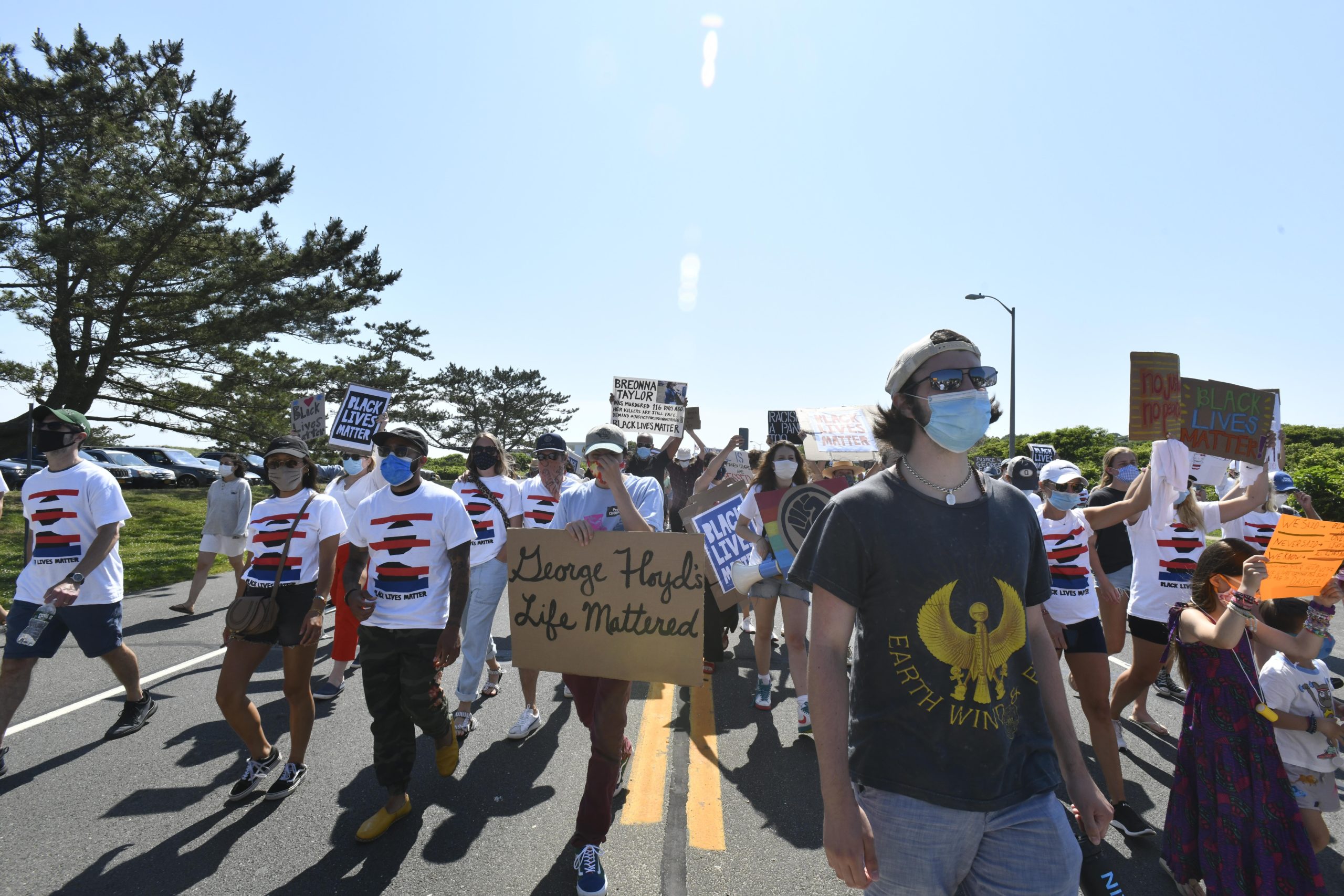 Protesters in Montauk on Monday.