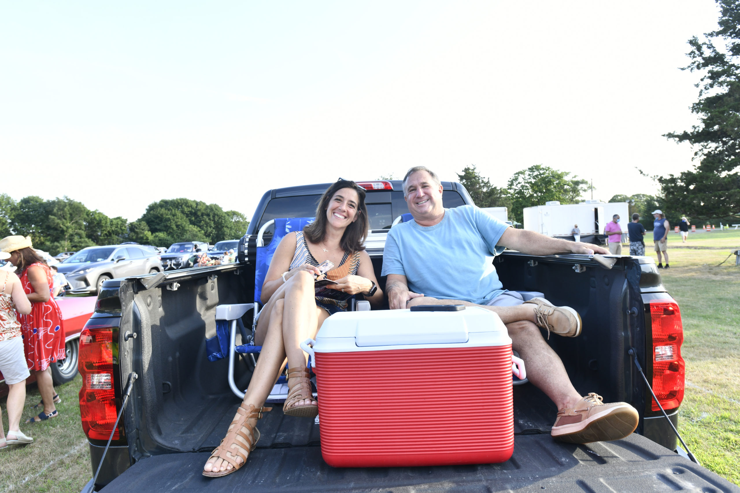 MaryAnn and Chris Hall enjoy the show from the comfort of their truck.