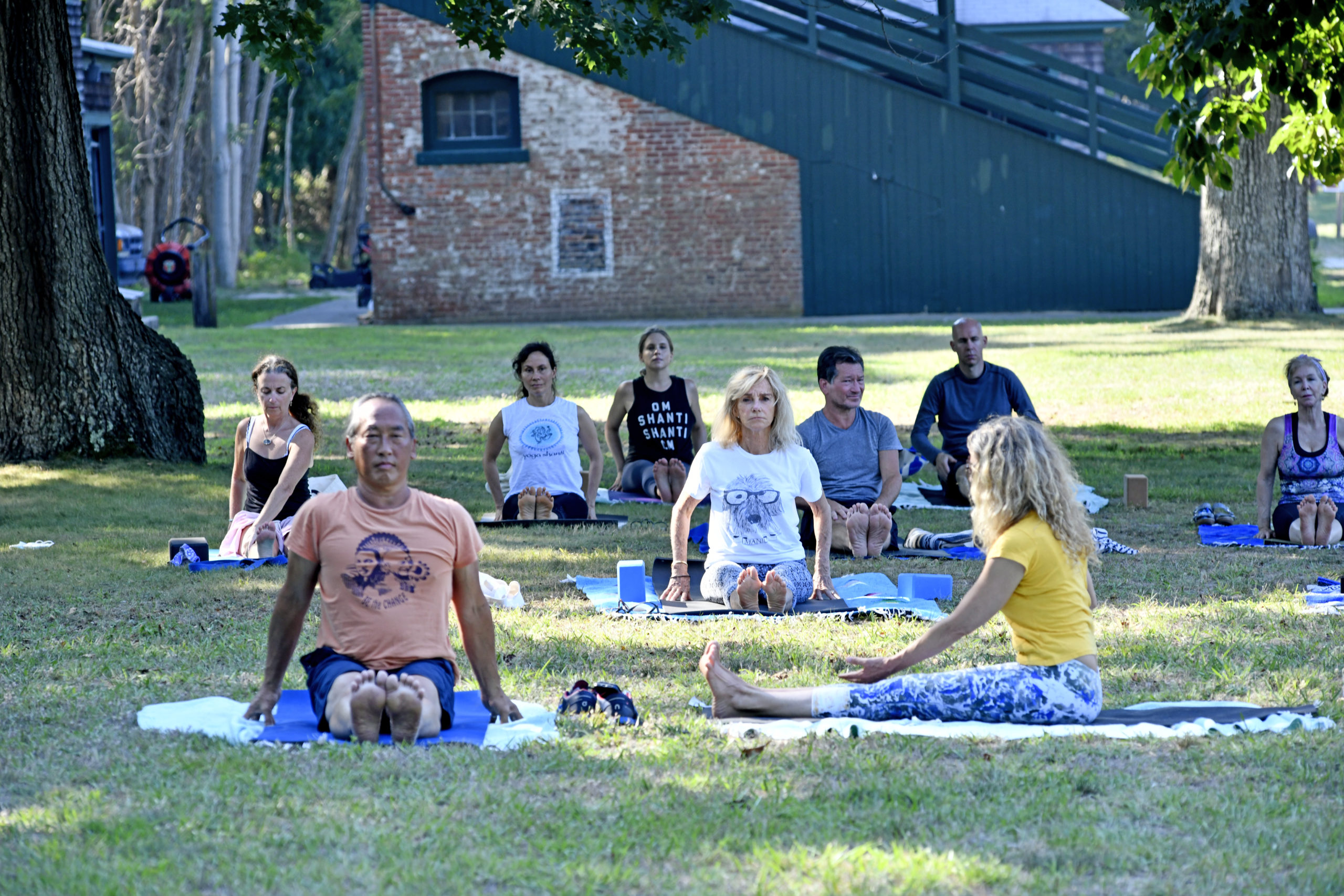 Yoga Shanti, the Sag-Harbor-based yoga studio, is holding daily outdoor yoga classes from 9 to 10 a.m., rain or shine, in Mashashimuet Park.     DANA SHAW