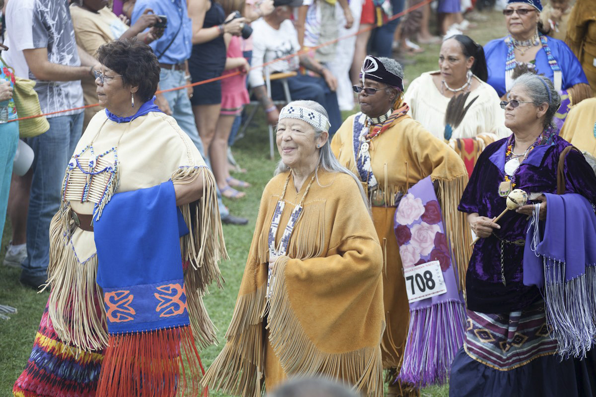 Beverly Jensen, far left, at a Shinnecock Powwow.