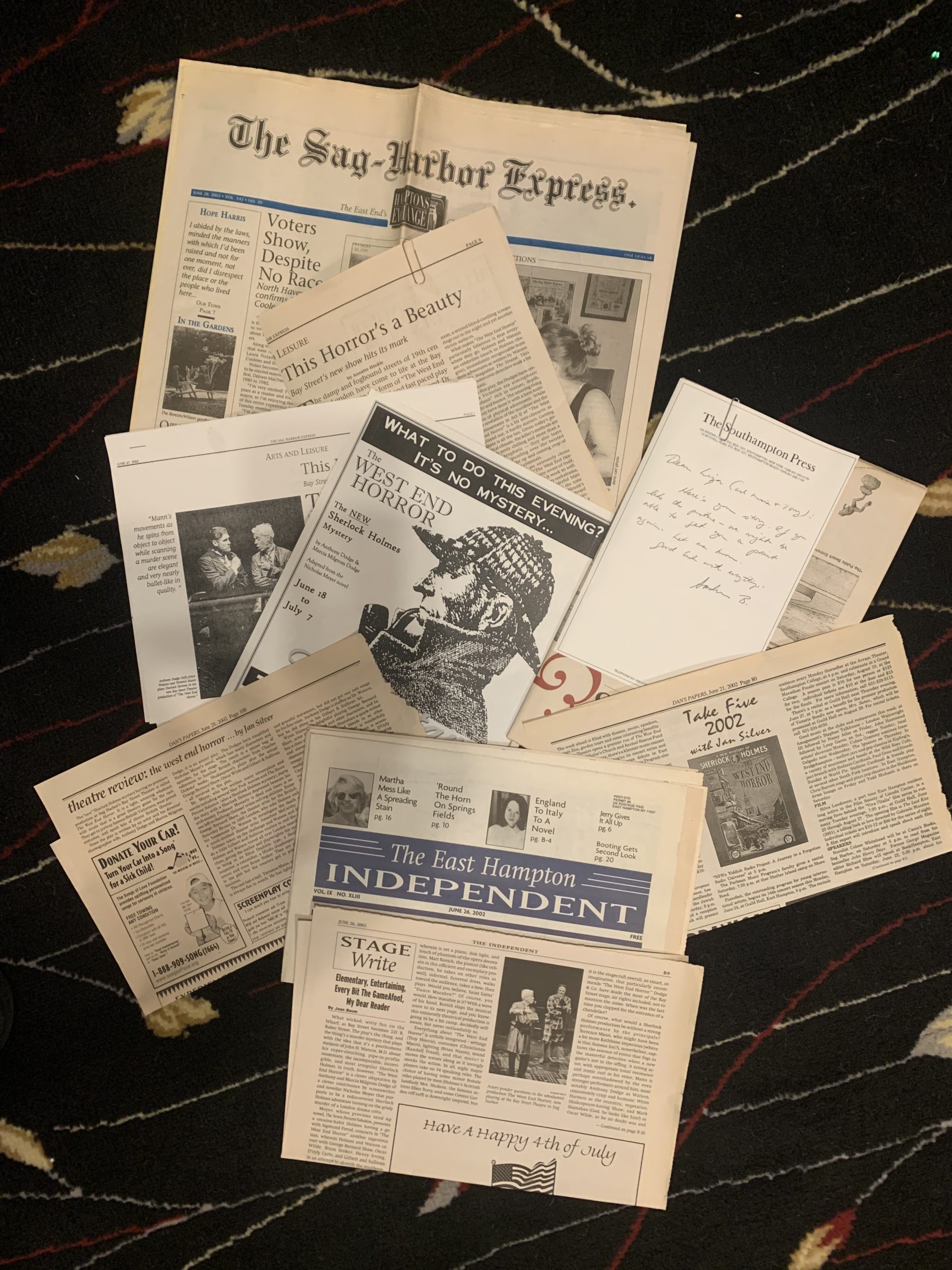 Some of Marcia Milgrom Dodge's boxes and ephemera from the productions she directed at Bay Street Theater.