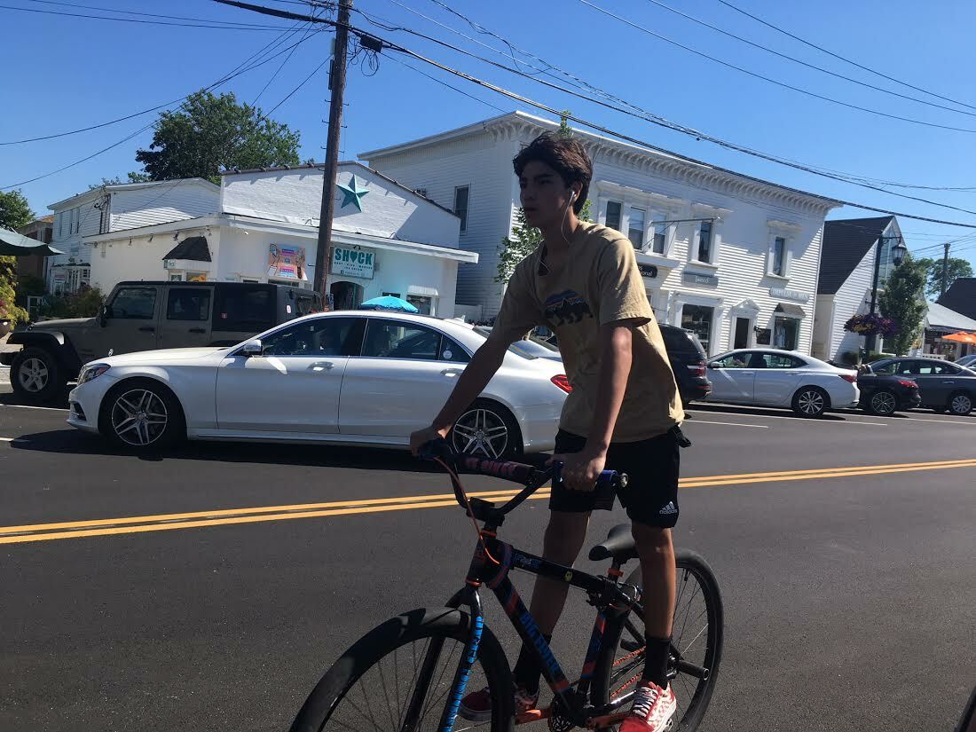 Officials are considering a ban on biking on Main Street in Westhampton Beach. KITTY MERRILL