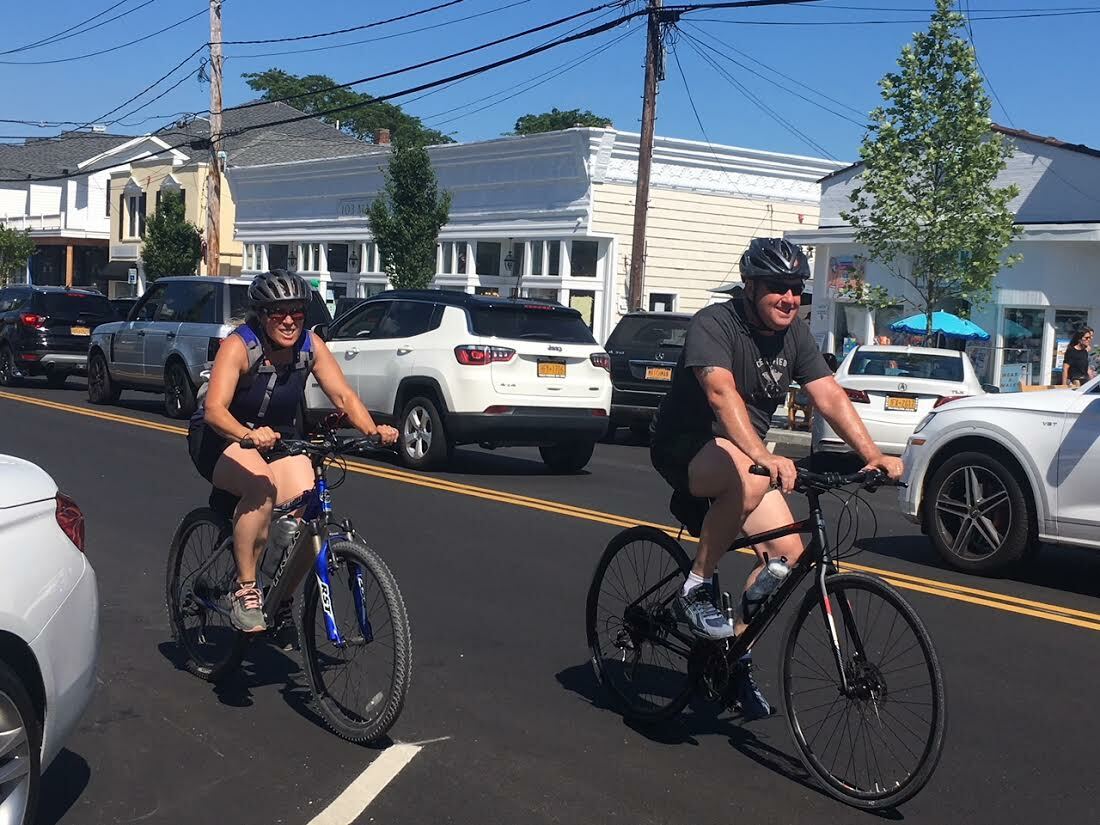 Officials are considering a ban on biking on Main Street in Westhampton Beach. KITTY MERRILL