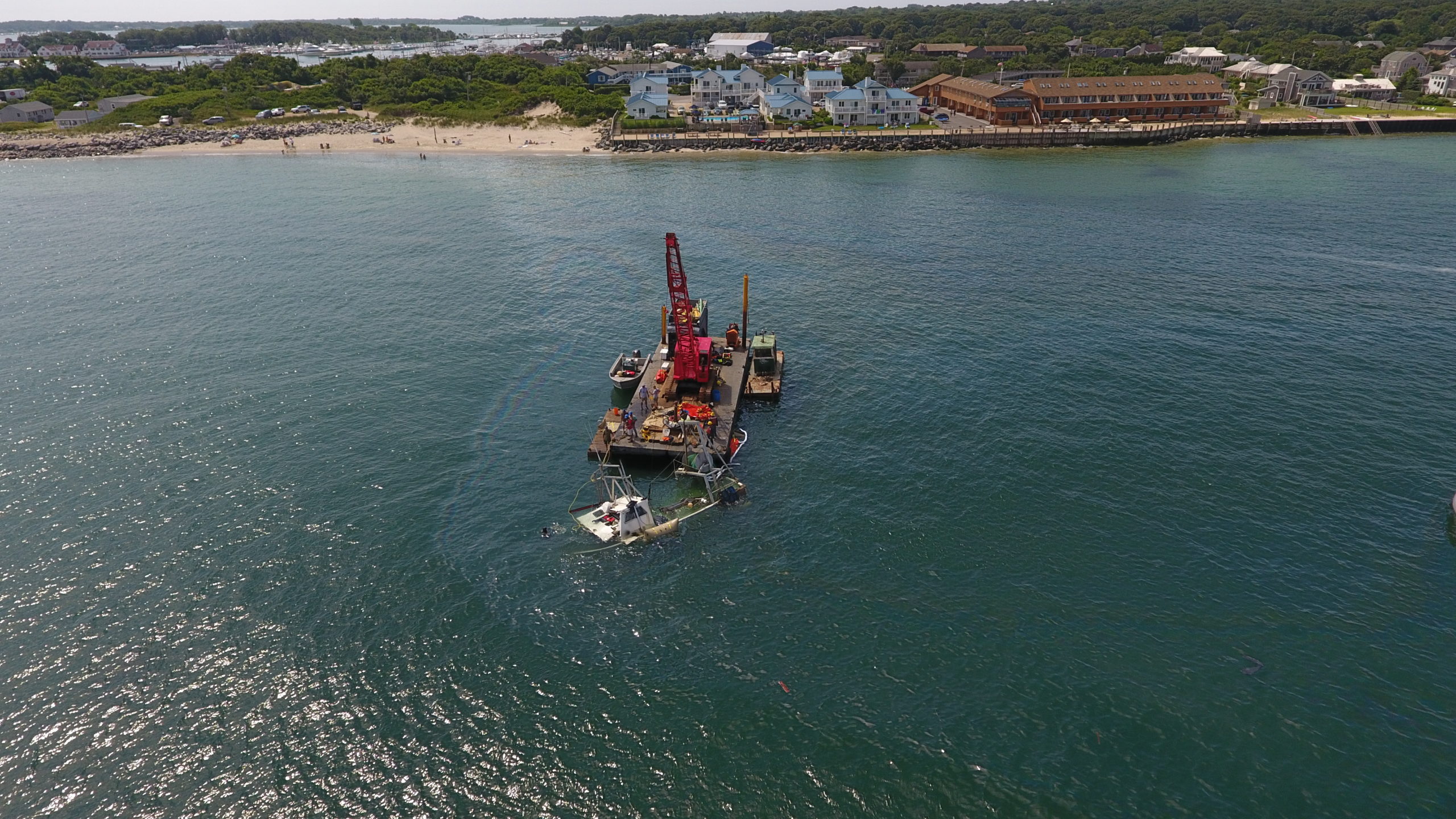 The Petrel was lifted off the bottom of Block Island Sound on Wednesday and Thursday by salvage crews and brought back into Montauk Harbor. 