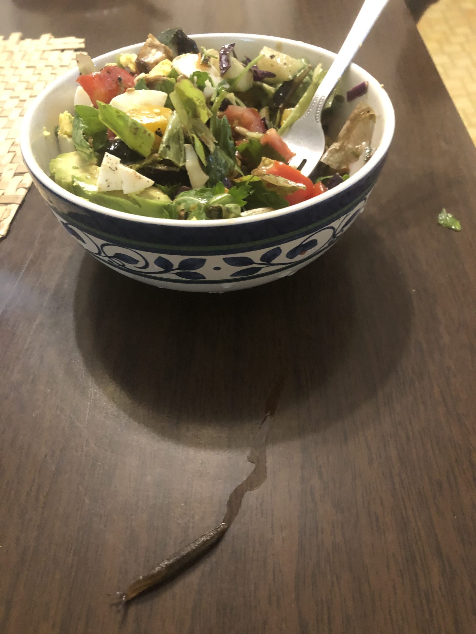 A slimy marauder slithers across the kitchen table (bottom left) after being discovered in a salad filled with greens (and slimy) from the garden. Nonetheless, the slug was 100 percent organic.