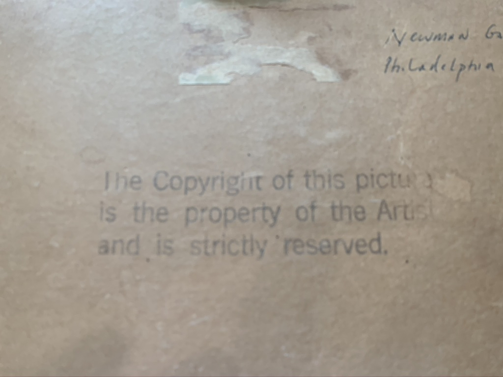 A Cappy Amundsen copyright stamp on the back of a painting. Notice that the 