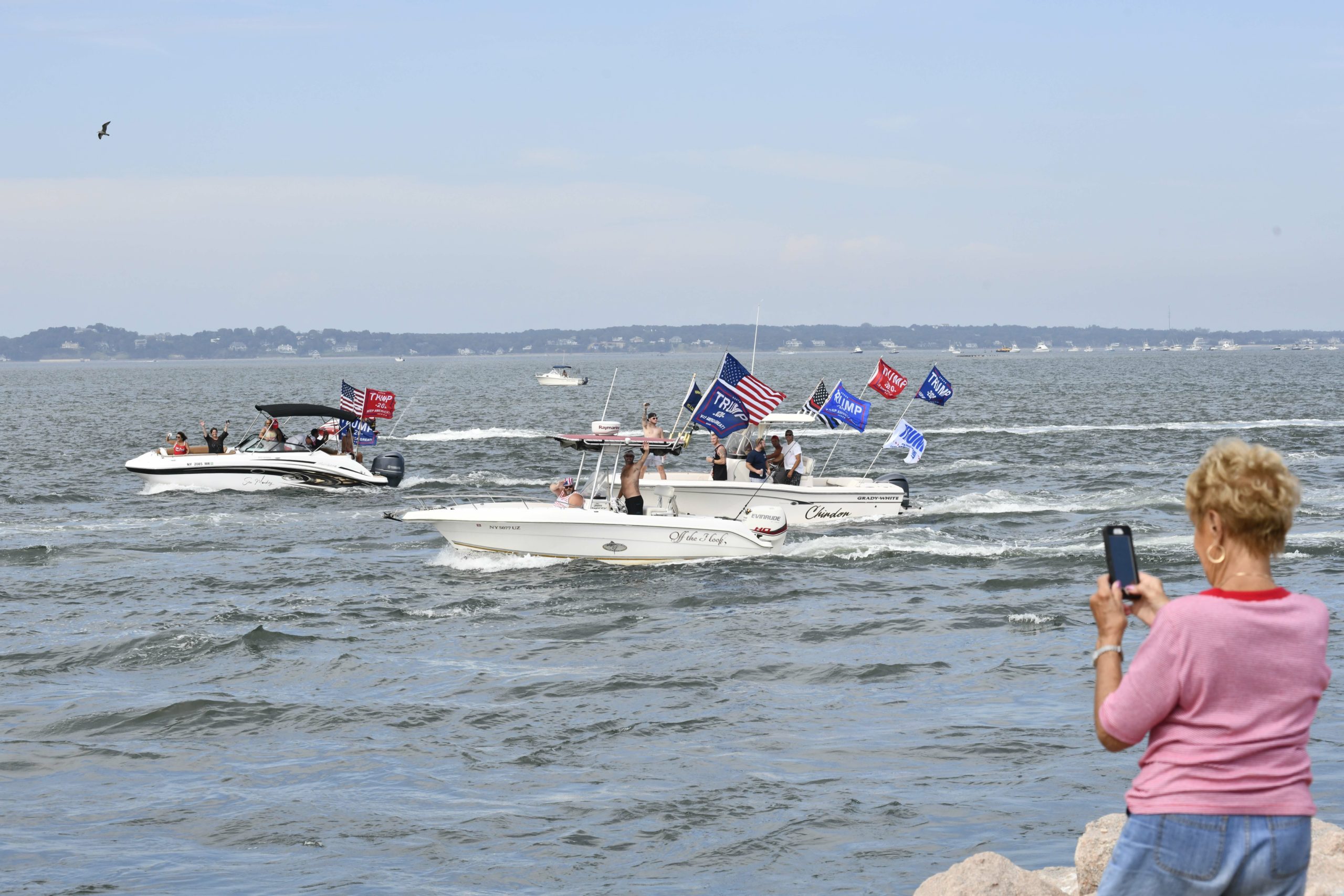 Over 250 vessels of all types gathered in Shinnecock Bay on Sunday to show their support of President Donald Trump and law enforcement.