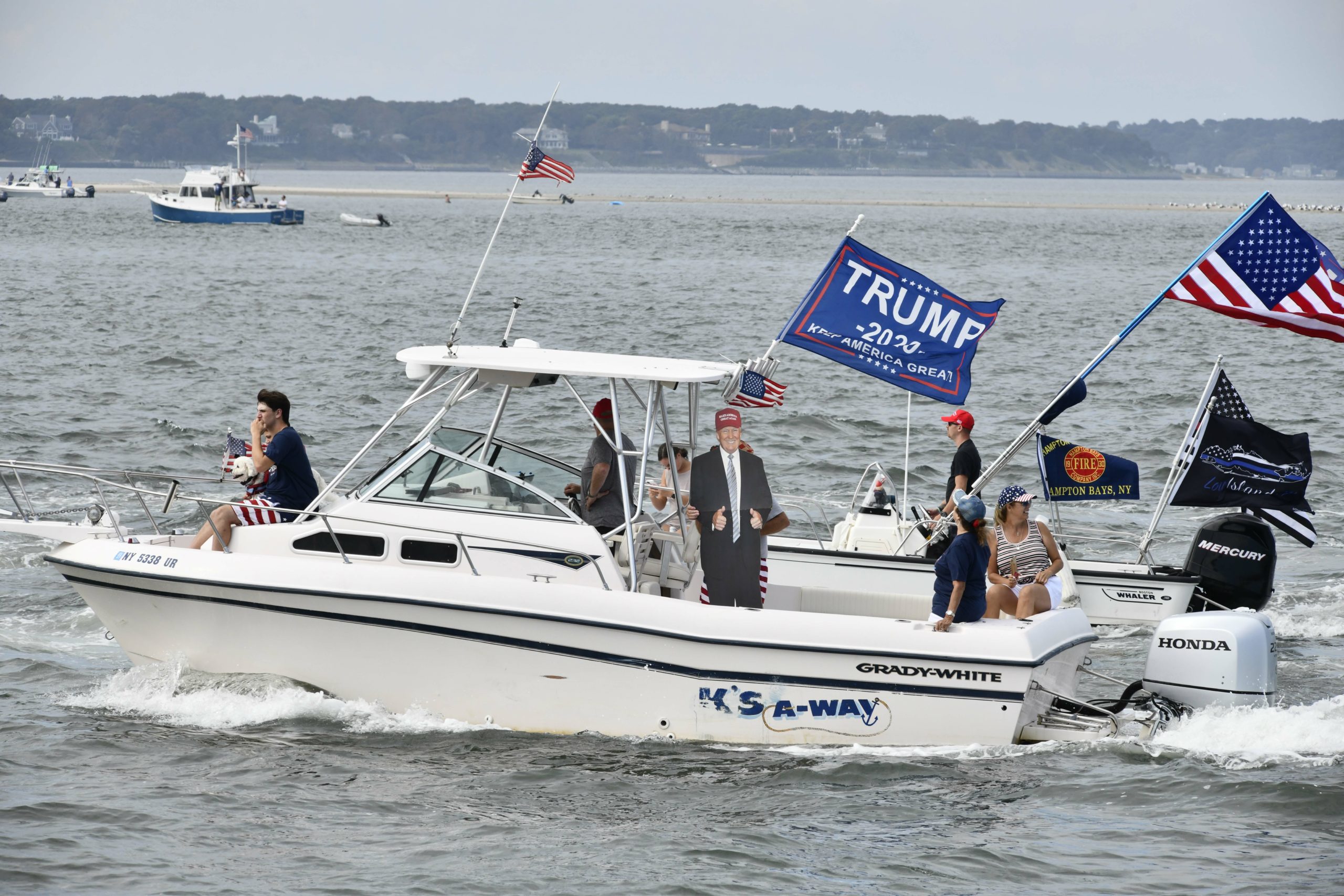 Over 250 vessels of all types gathered in Shinnecock Bay on Sunday to show their support of President Donald Trump and law enforcement.