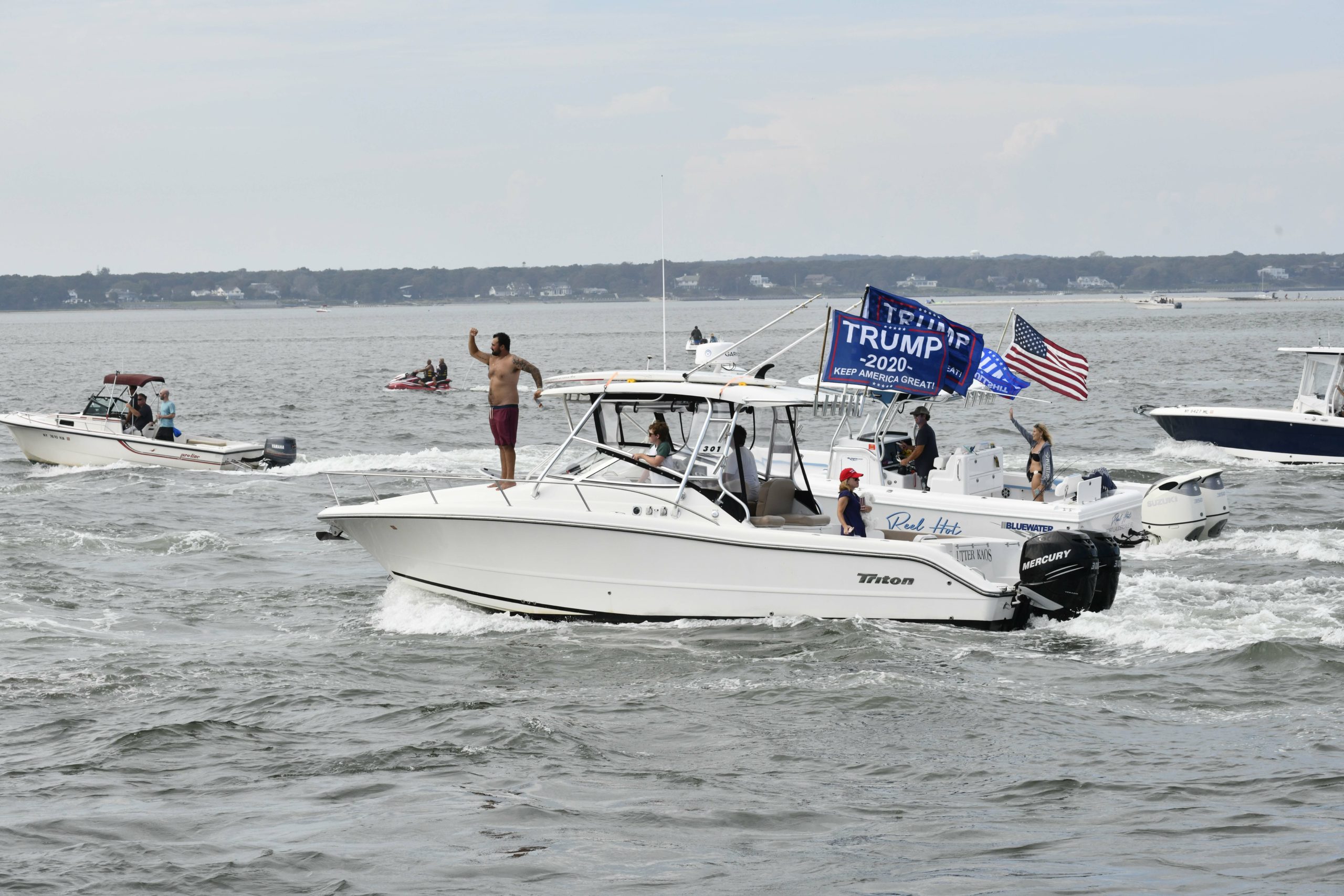 Over 250 vessels of all types gathered in Shinnecock Bay on Sunday to show their support of President Donald Trump and law enforcement.