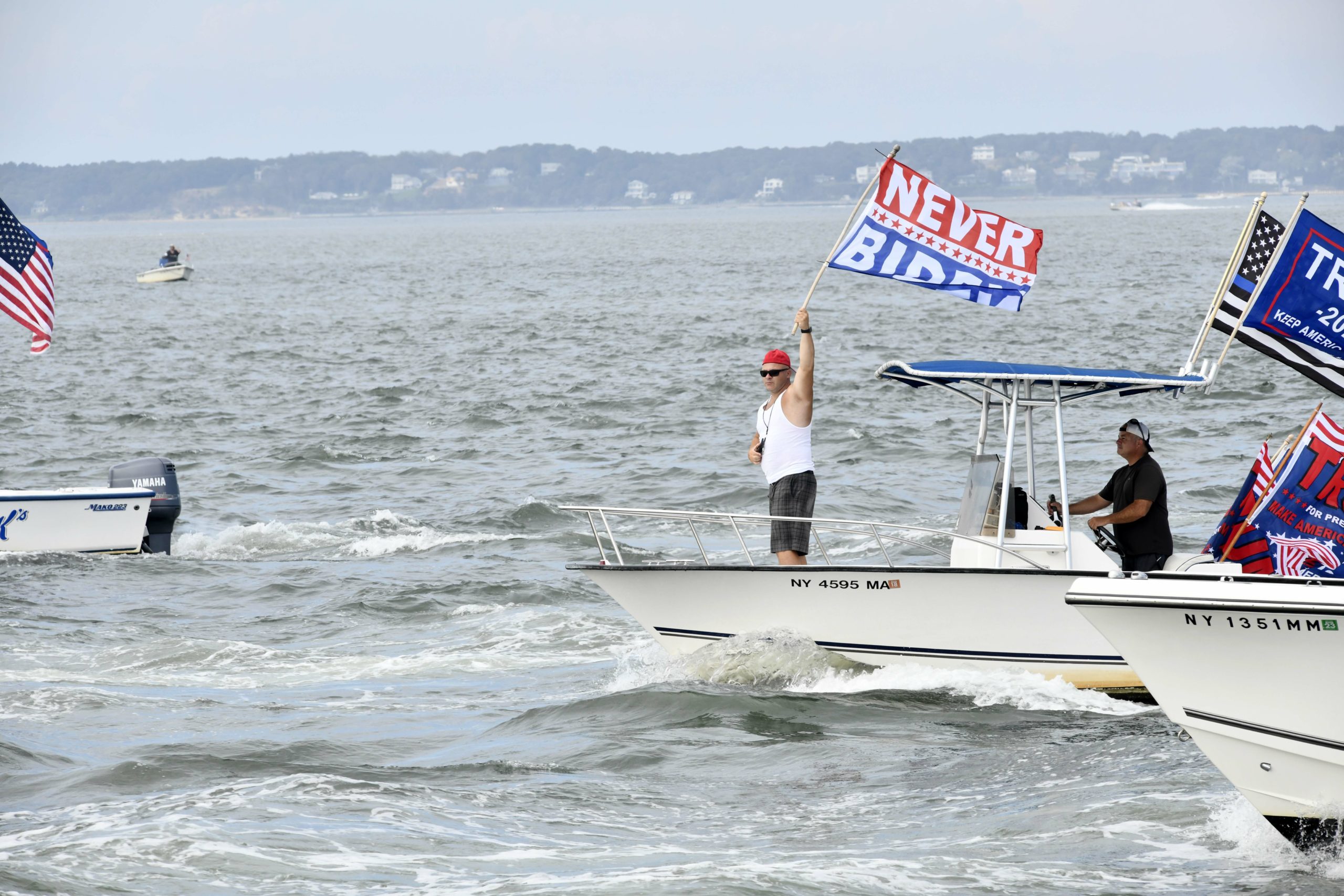 Between 100 to 200 vessels of all types gathered in Shinnecock Bay on Sunday to show their support of President Donald Trump and law enforcement.