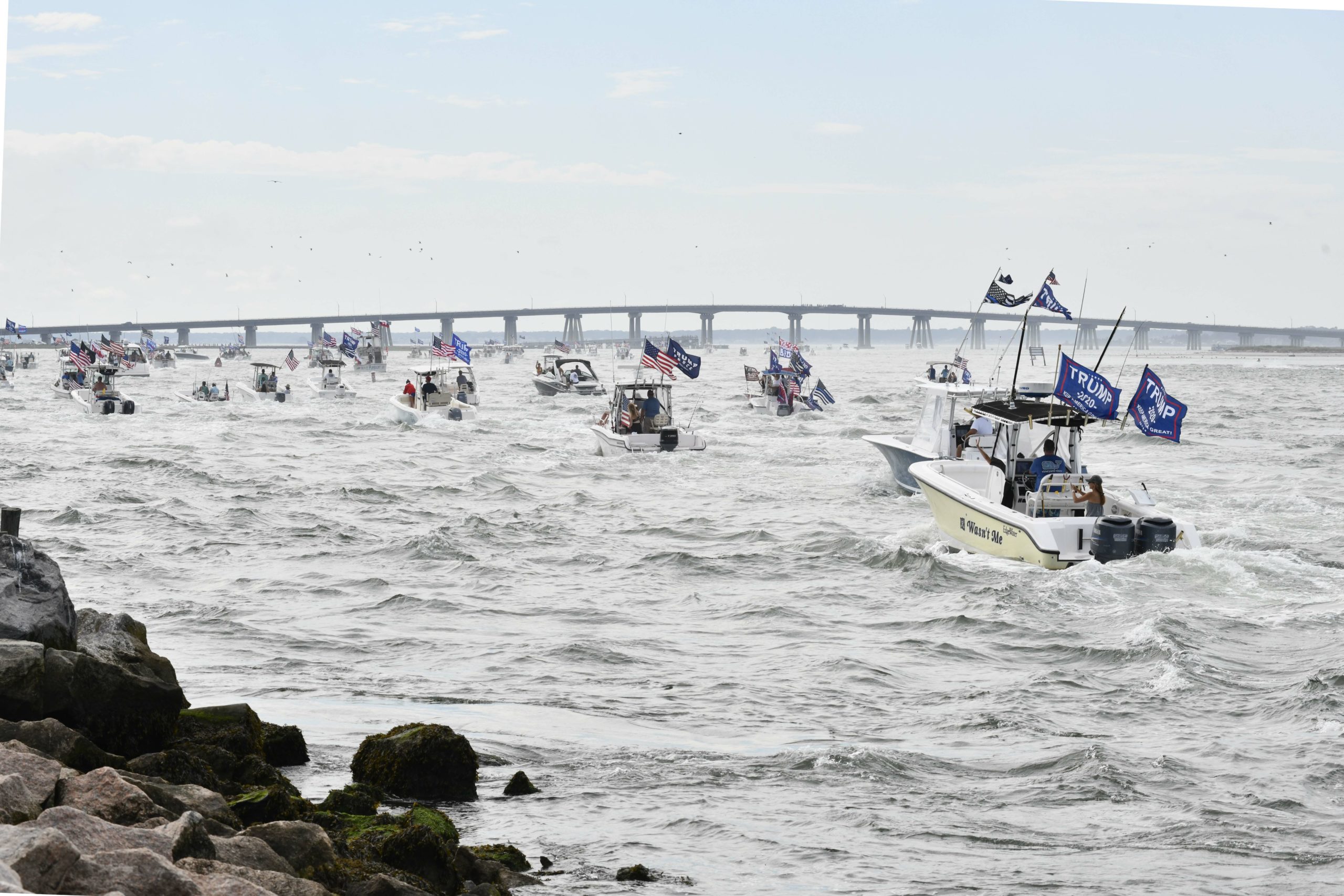 Over 250 vessels of all types gathered in Shinnecock Bay on Sunday to show their support of President Donald Trump and law enforcement.