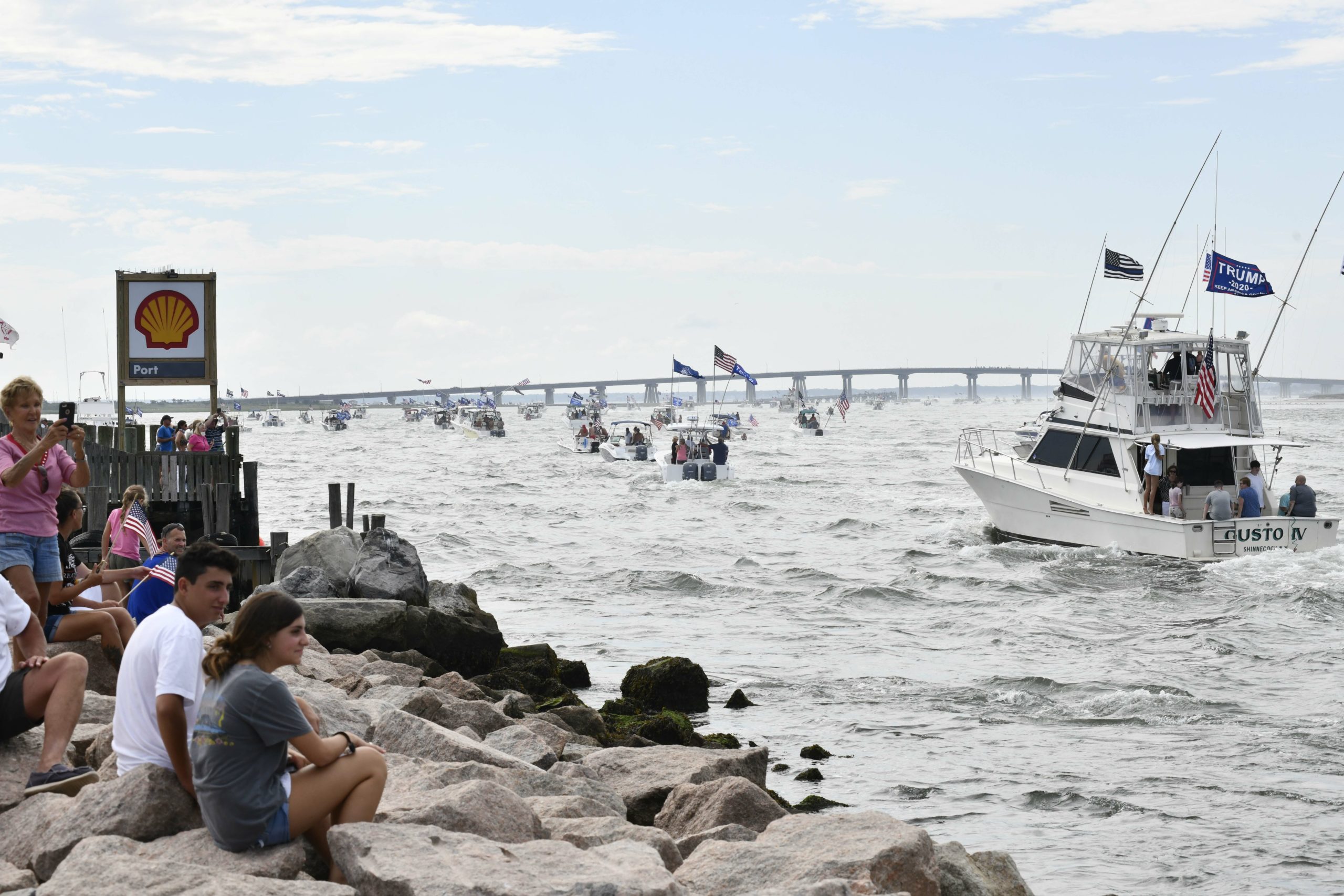 Over 250 vessels of all types gathered in Shinnecock Bay on Sunday to show their support of President Donald Trump and law enforcement.