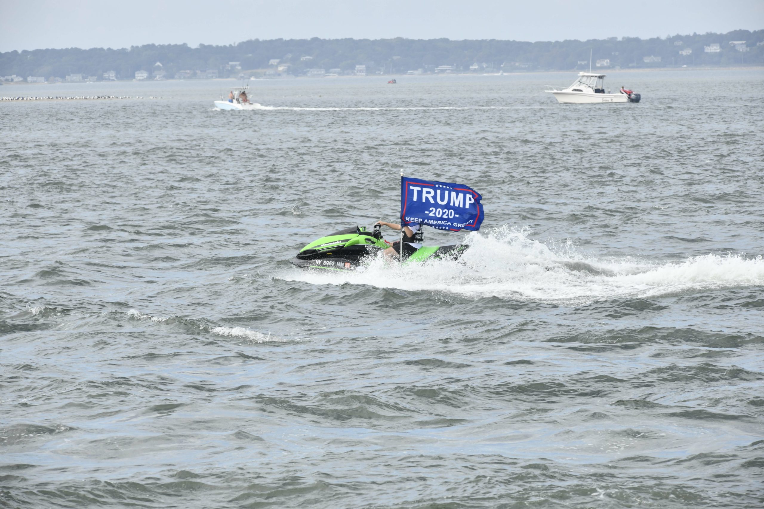 Over 250 vessels of all types gathered in Shinnecock Bay on Sunday to show their support of President Donald Trump and law enforcement.