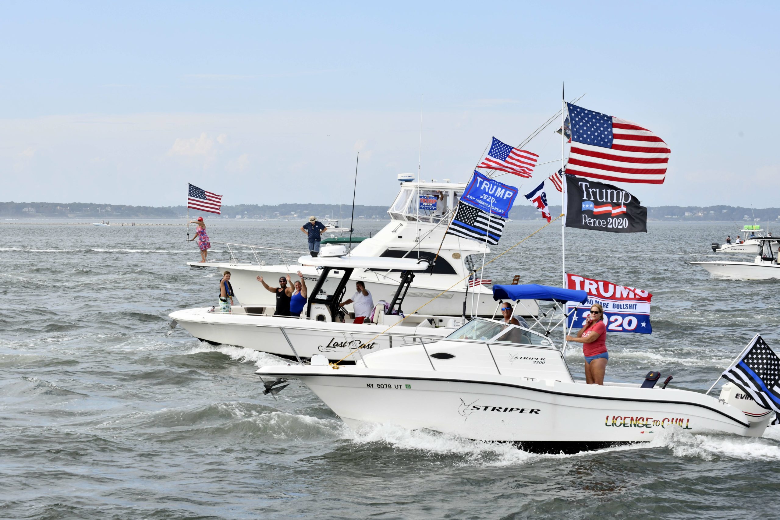 Over 250 vessels of all types gathered in Shinnecock Bay on Sunday to show their support of President Donald Trump and law enforcement.