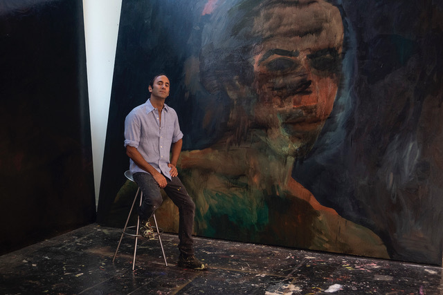 Darius Yektai with his painting “Large Dark Self 6,” 2017-2018.
