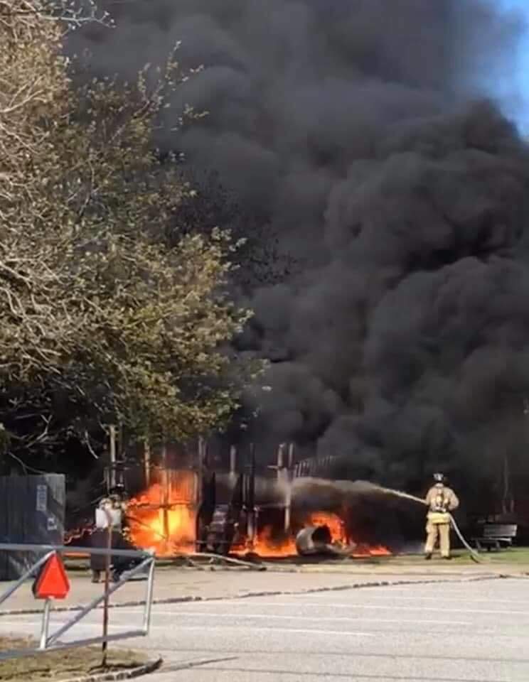 The fire at the Foster Avenue Park in Hampton Bays on May 7.   