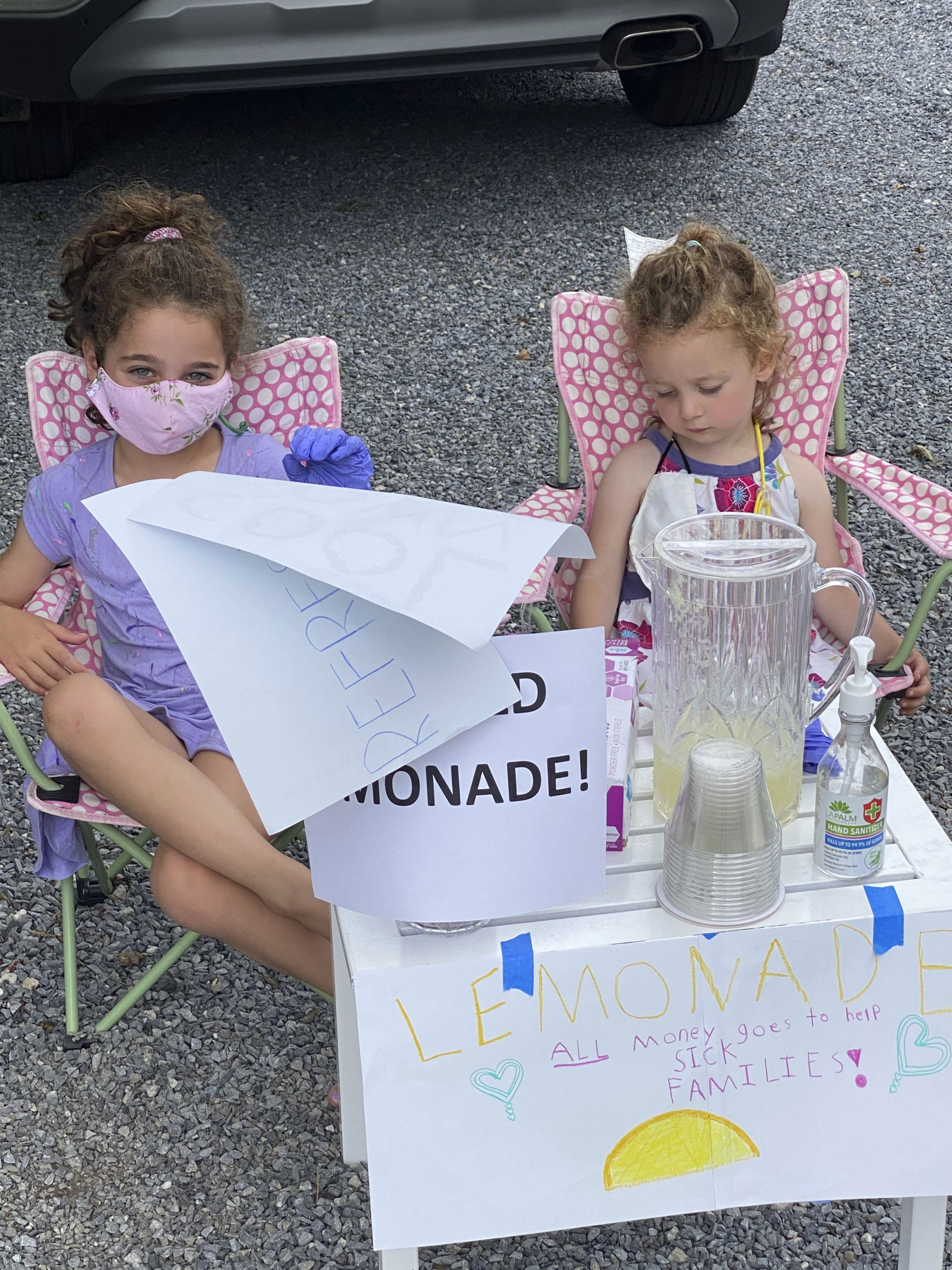 Dylan Ehrlich, 6, and Logan Ehrlich, 2, residing in East Hampton Village for the summer ran a lemonade stand on Friday and Saturday and raised $94 which they are donating to the local hospital.  COURTESY STEPHEN FRISHBERG