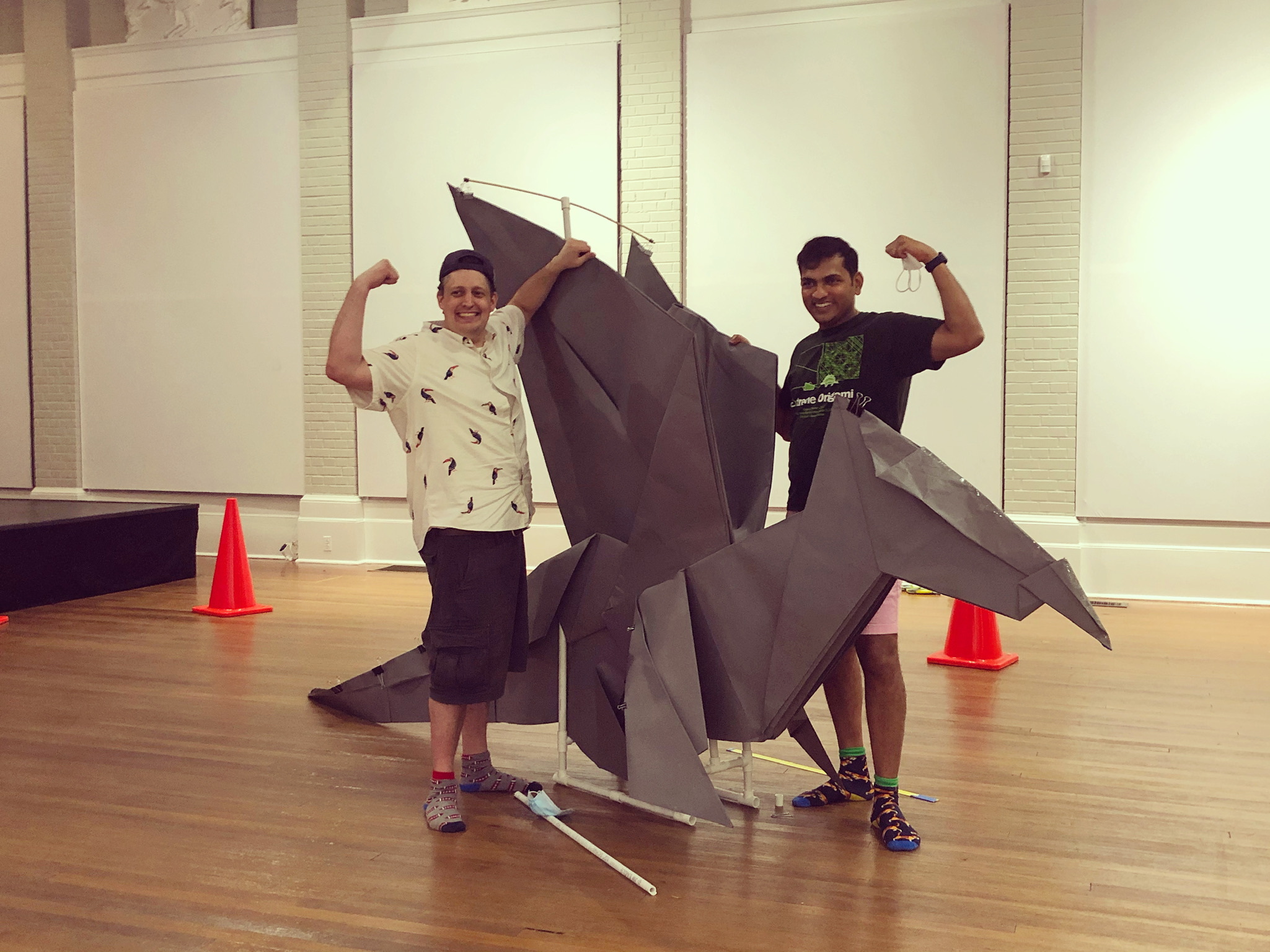Shrikant Iyer and Paul Frasco recently built the world's largest origami dragon at the Southampton Arts Center.