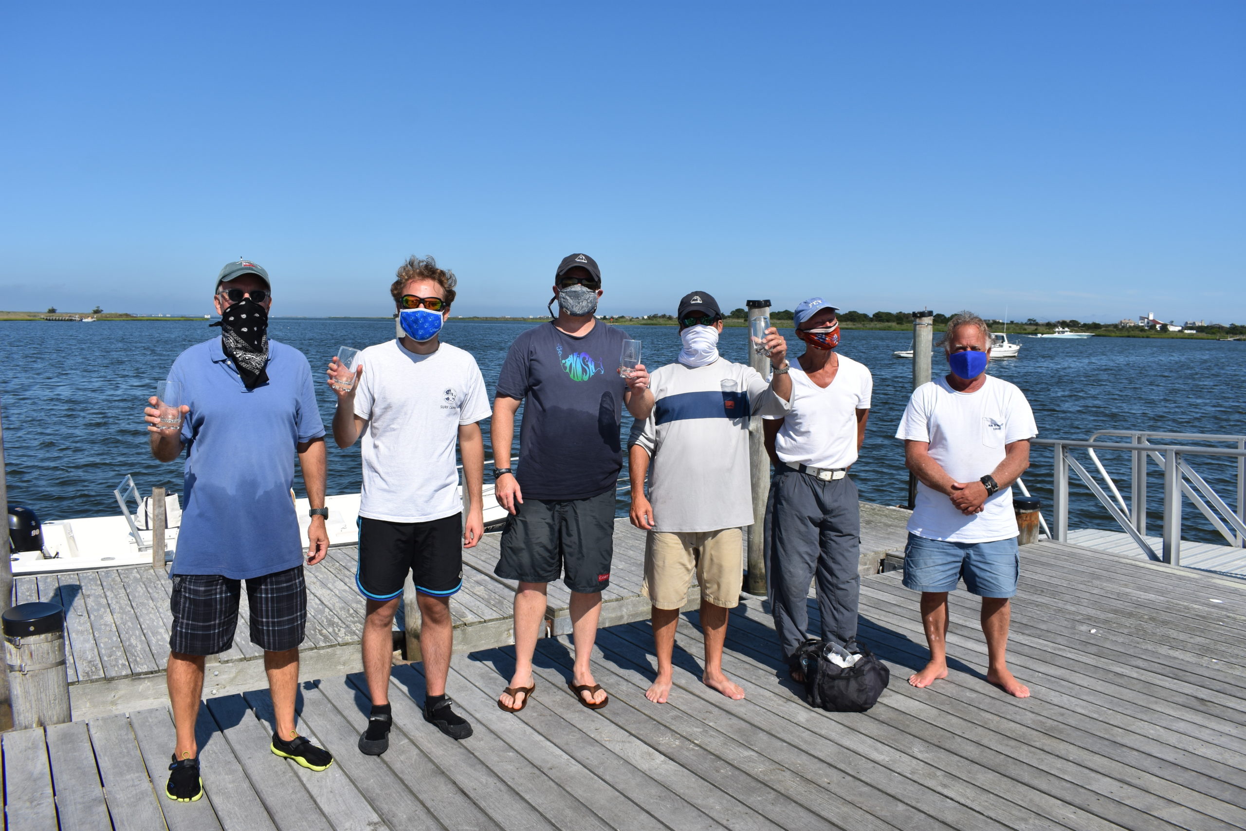 The SS Class Association Championship Regatta sailors who placed in the 2020 competition. Pictured from left to right are Brent and Luke Camery (third place); John Sartorius and Peter Schellbach (second place); and Jimmy Ewing and Rob Dudley (First place)