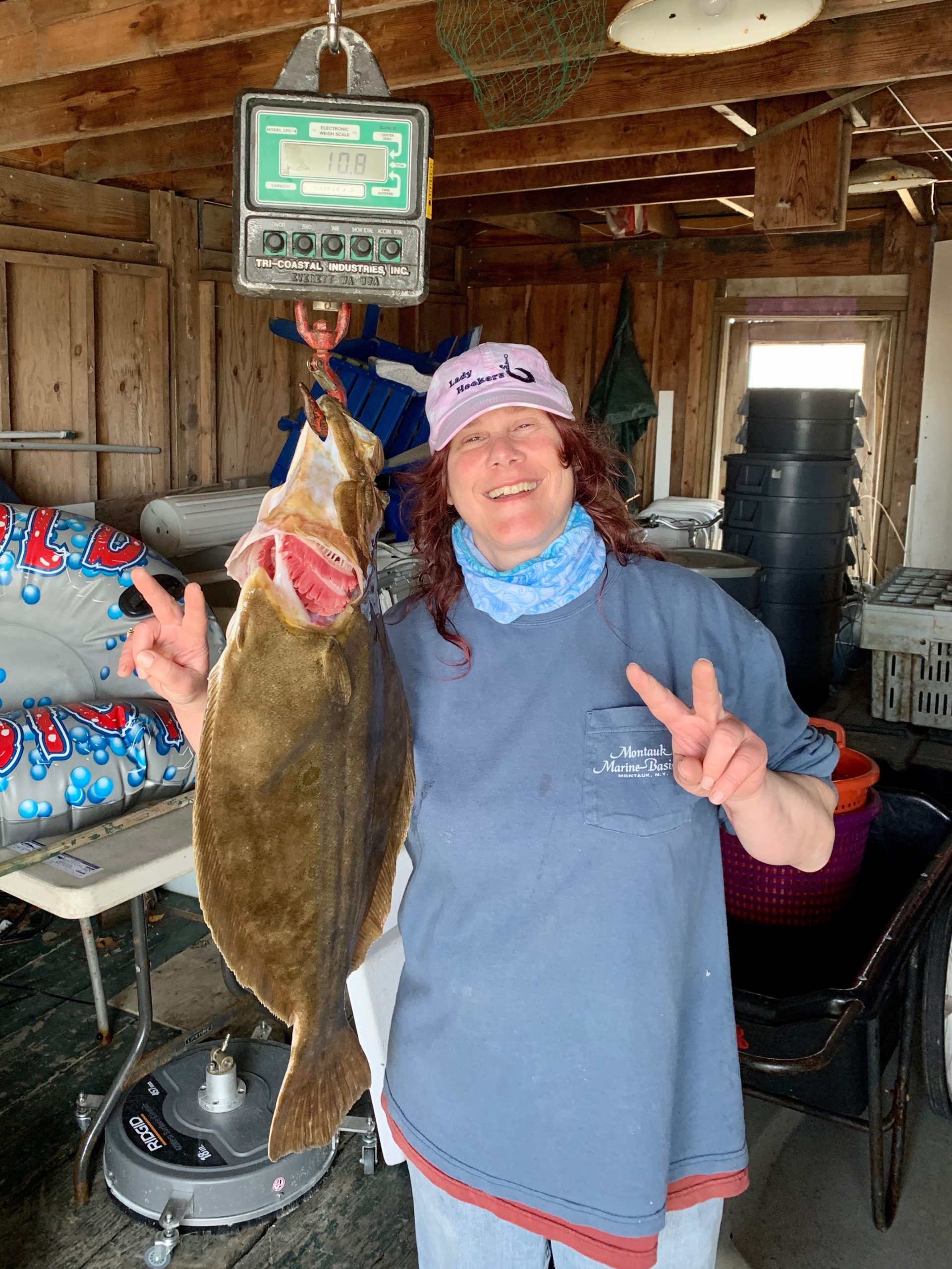 Ronnie Giambron was all smiles about this 10.8 pound fluke she caught aboard the Miss Montauk recently. 