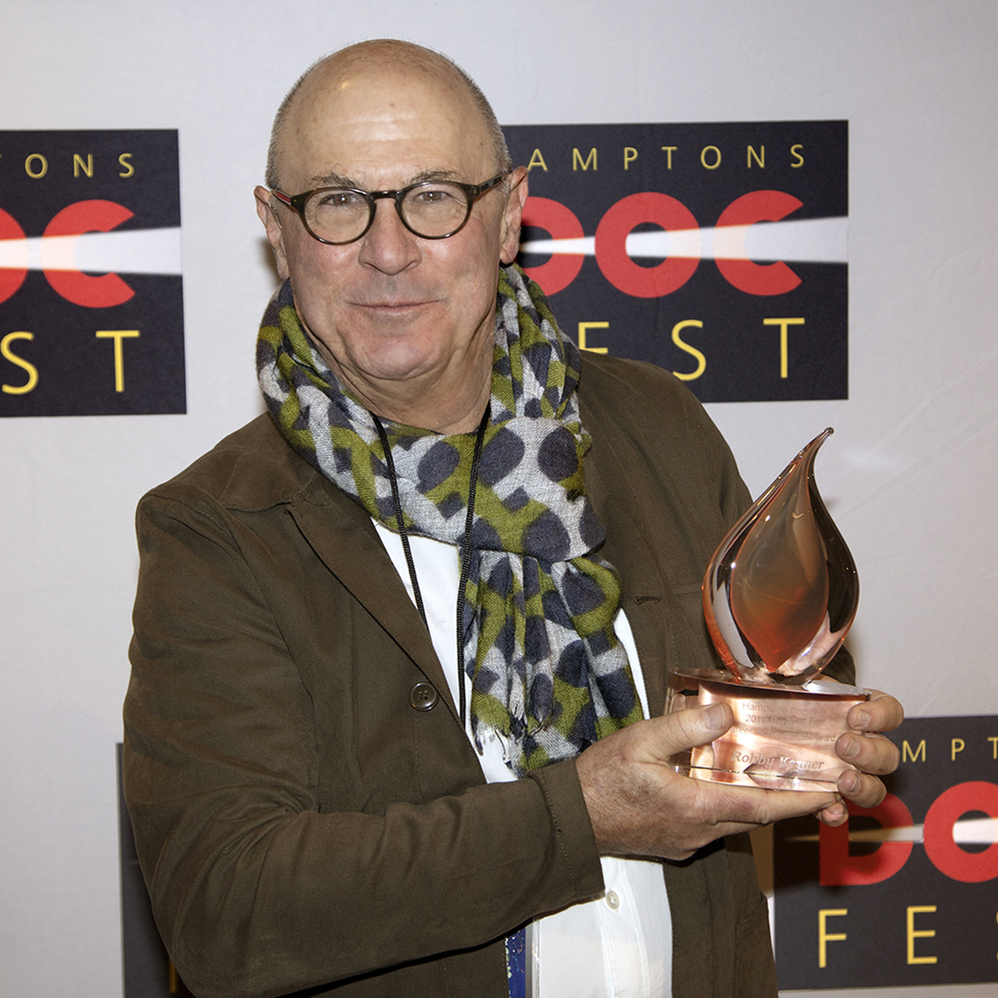 Director Robert Kenner receiving the Hamptons Doc Fest’s Pennebaker Career Achievement Award at the festival on December 7, 2019, at Bay Street Theater in Sag Harbor. 