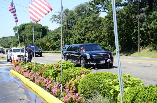 The president's motorcade during a visit to the South Fork in 2018. 