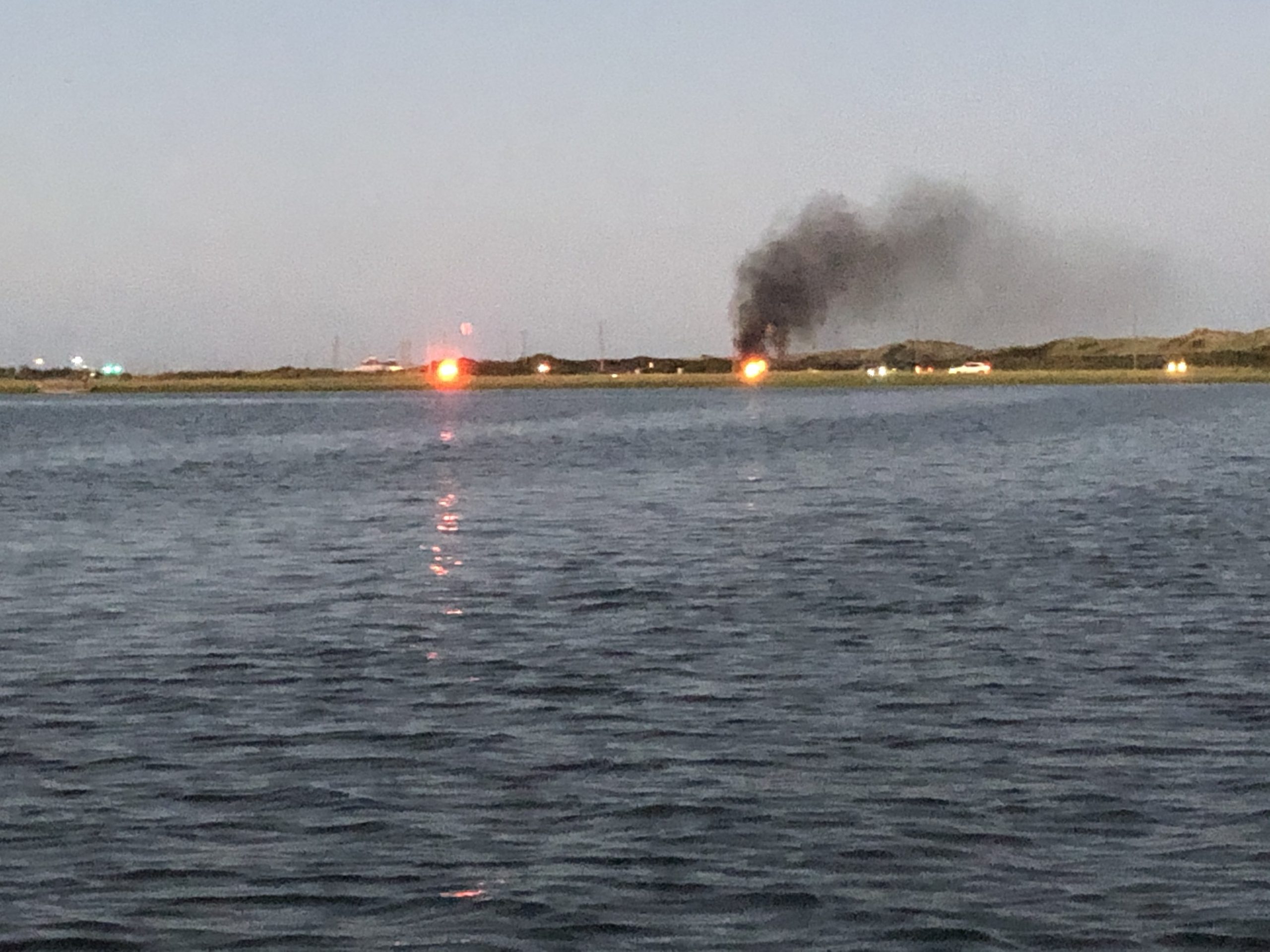 The car fire on Dune Road Friday night.