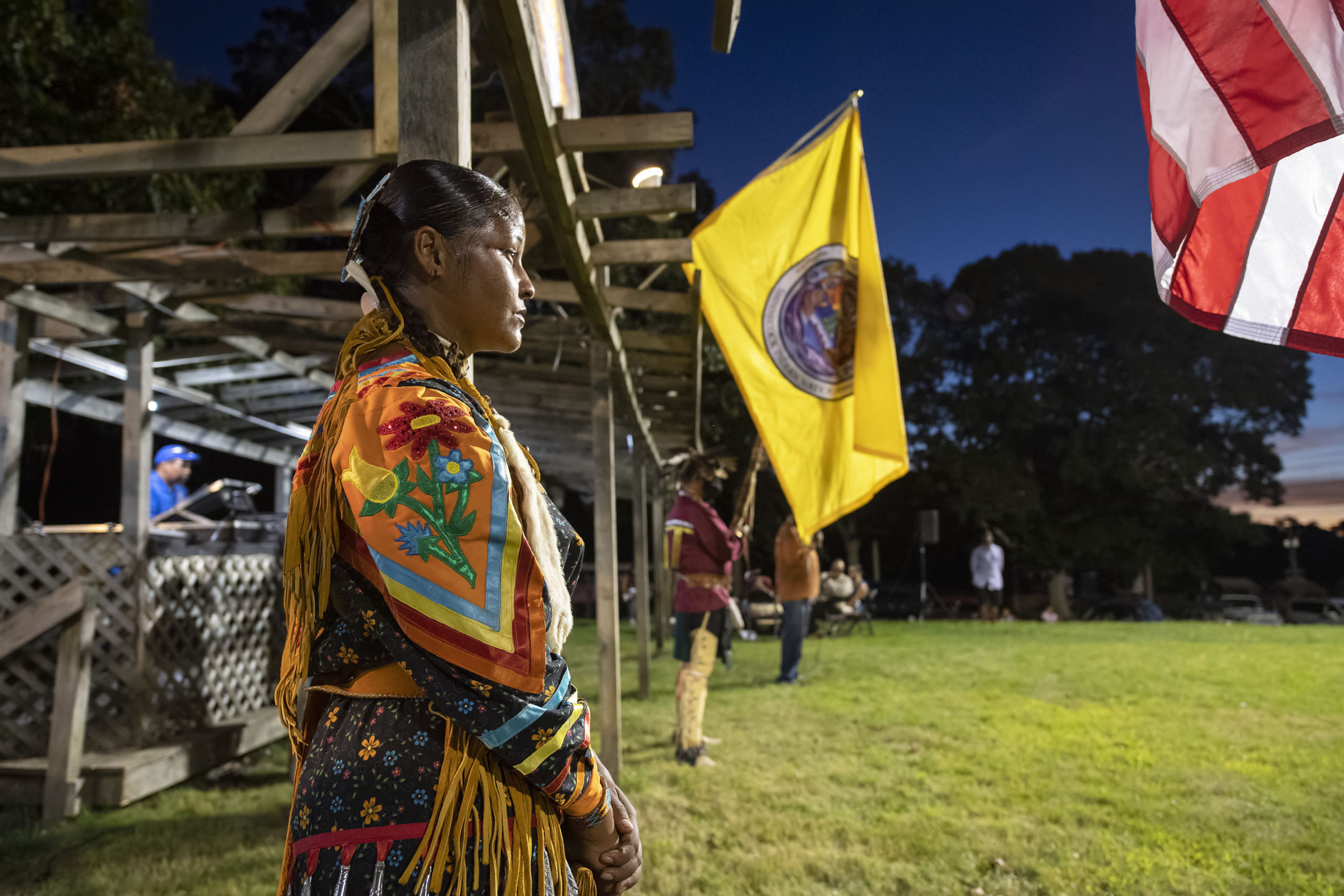 The opening ceremony of the 74th annual Shinnecock Indian PowWow on Friday night.