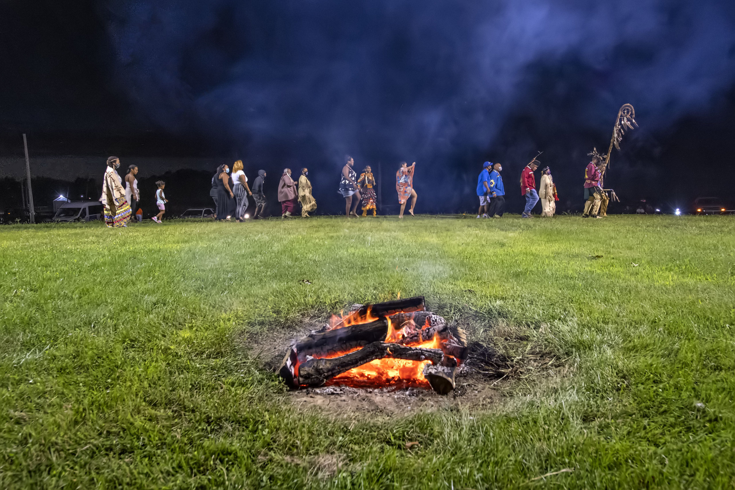 The closing dance of the opening ceremony of the 74th annual Shinnecock Indian Powwow on Friday night.