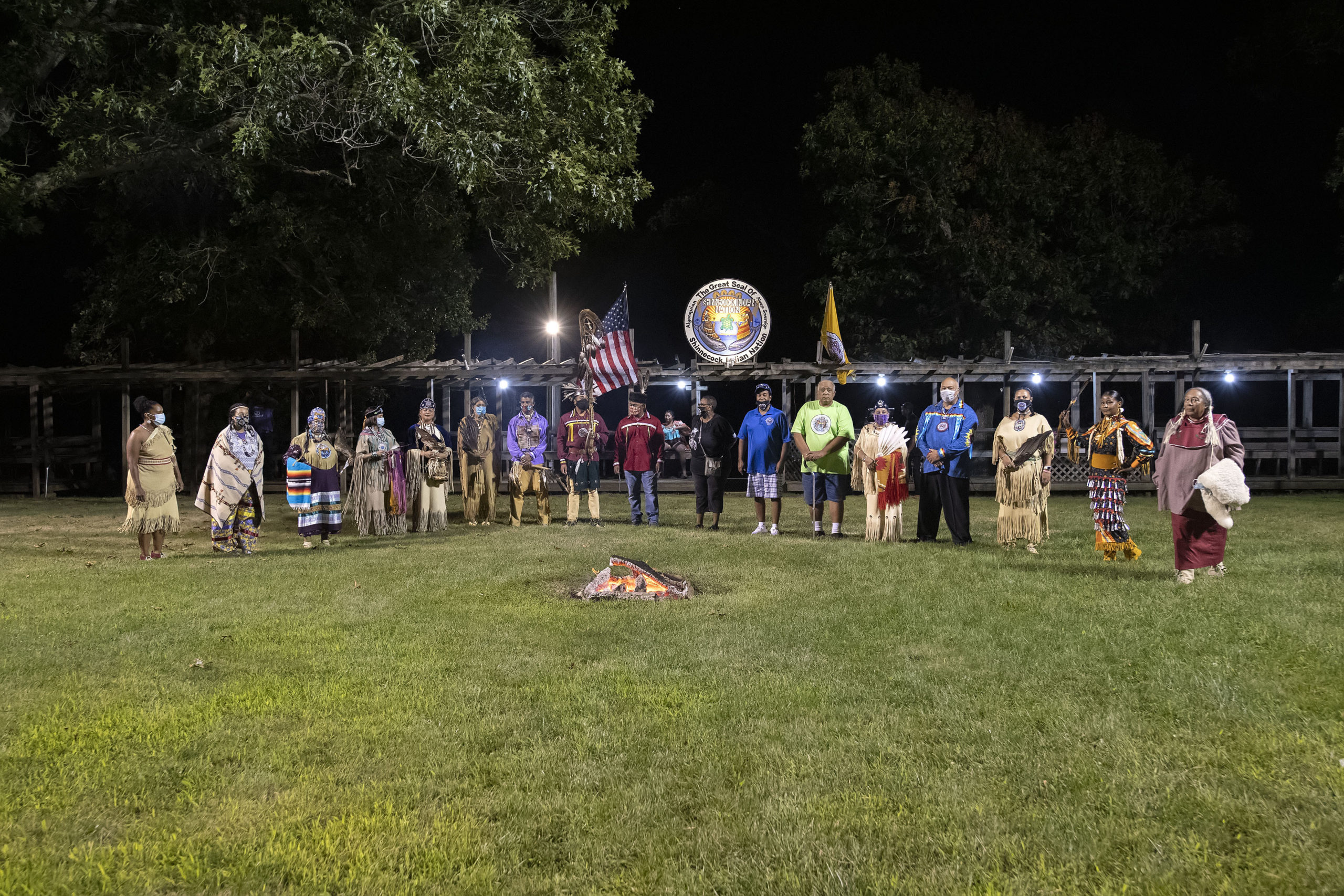 The opening ceremony of the 74th annual Shinnecock Indian Powwow on Friday night.