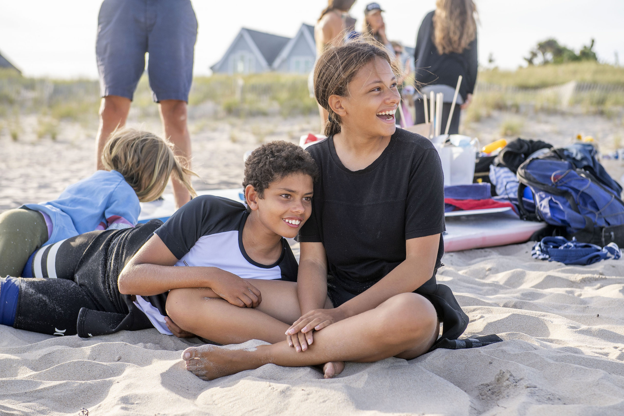 Siblings and event organizers Kilian and Sophia Cosmina Ruckriegel prior to the start of the Paddle Out in Solidarity event in support of the Black Lives Matter movement on the beach at the end of Napeague Lane in Amagansett on Wednesday, August 26.  MICHAEL HELLER