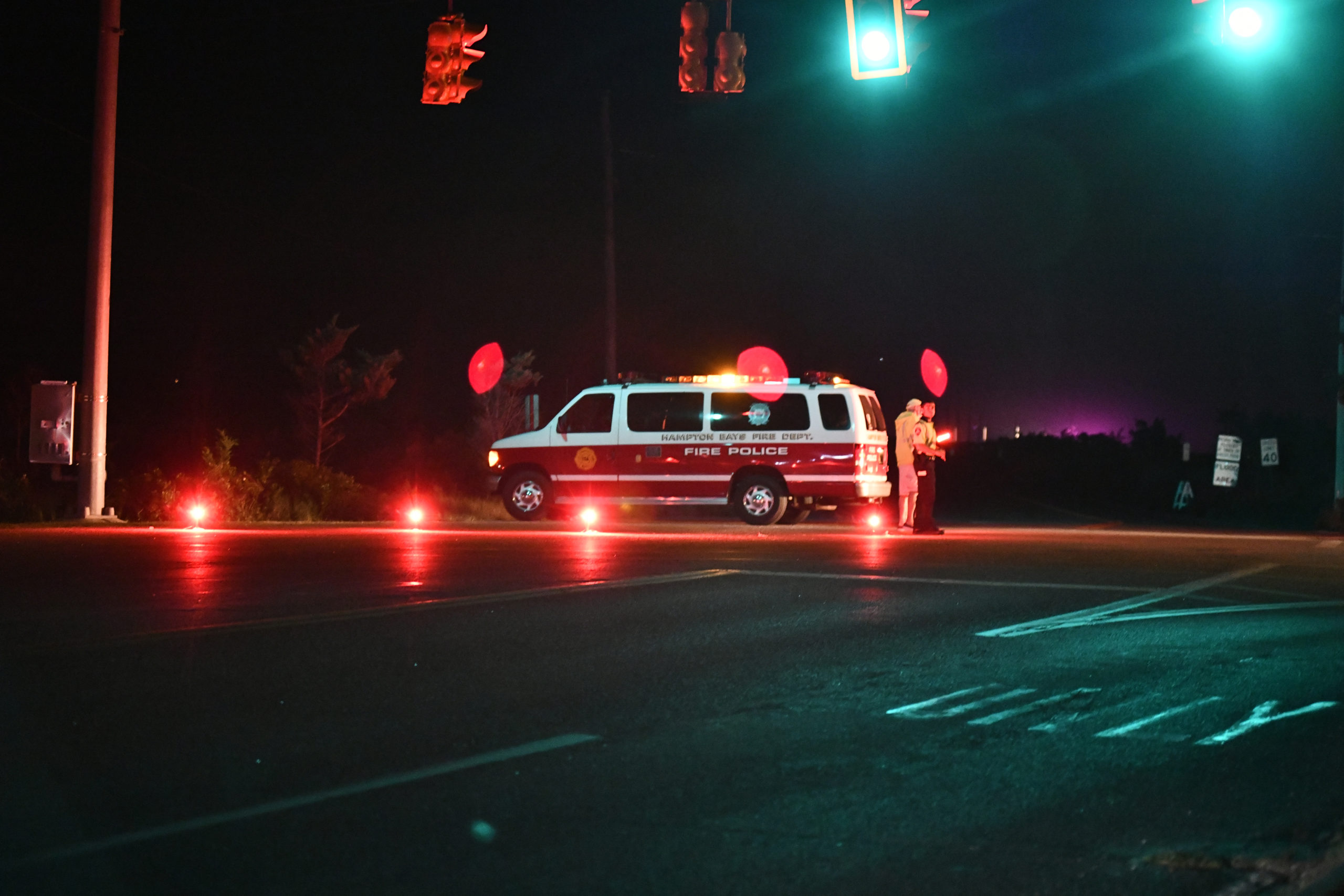 A portion of Dune Road, west of the Ponquogue Bridge in Hampton Bays, was closed to traffic after a two-vehicle accident occured causing multiple injuries,   DANA SHAW