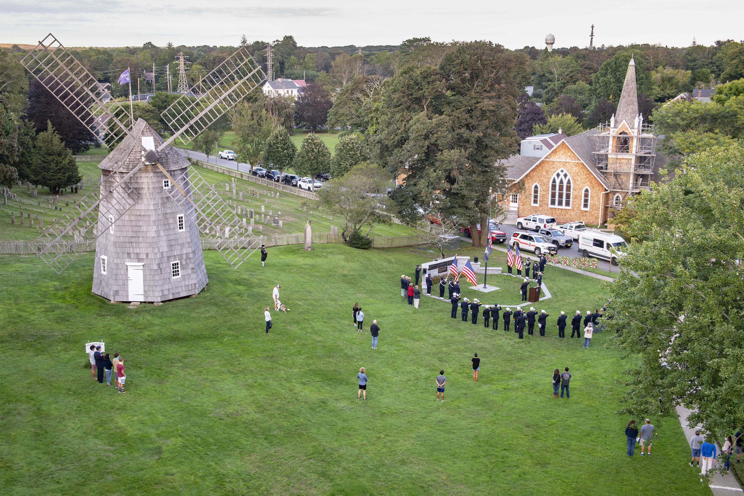 Members of the East End Fire, EMS and Police Departments held a memorial service on the village green in East Hampton commemorating the 19th anniversary of the September 11, 2001 terrorist attacks.