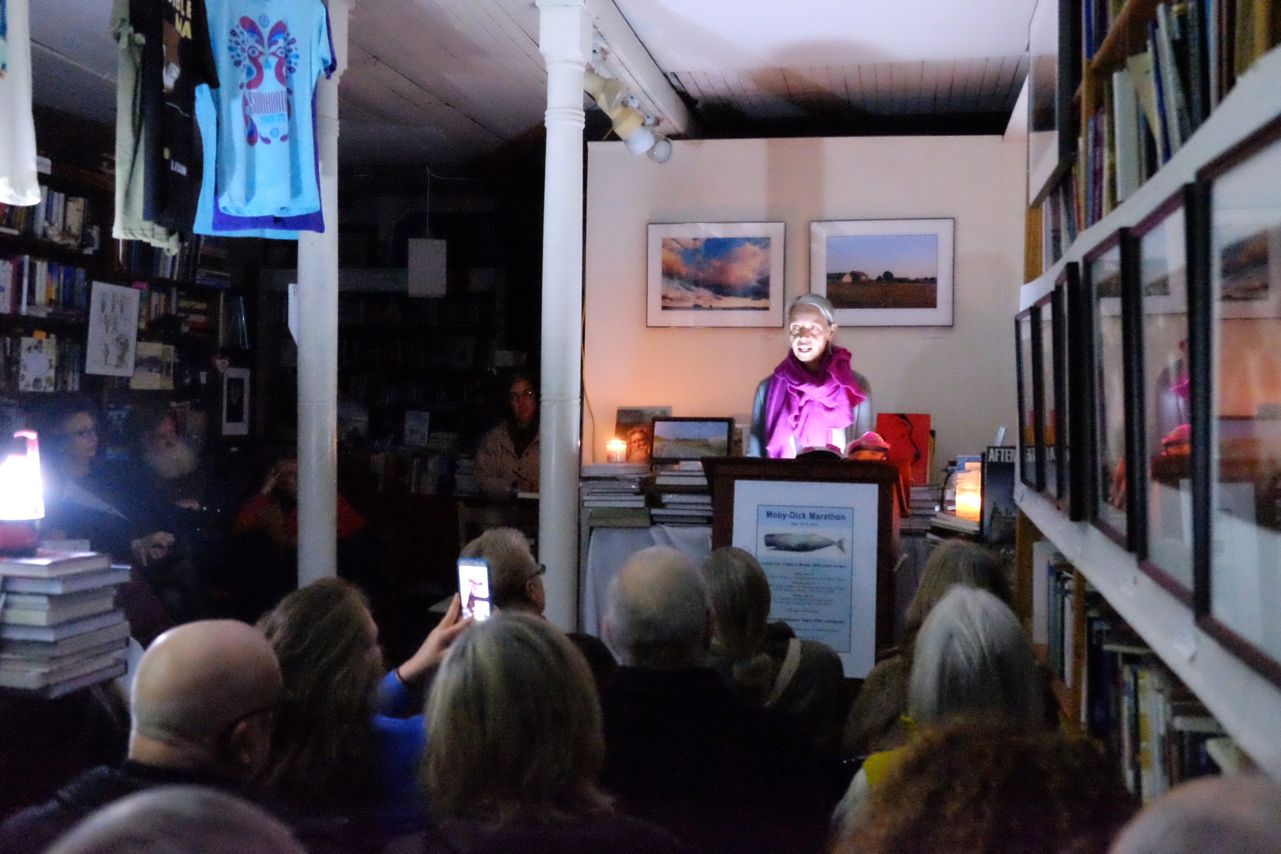 A power failure did not deter Megan Chaskey from her reading at Canio's in January 2016. KATHRYN SZOKA