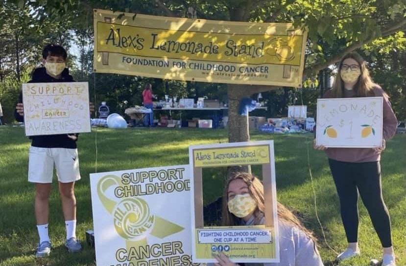 Westhampton Beach High School students Sydney Anastasia, Sean Bass and Kaitlyn Mcdermott held a socially distanced yard sale in September to raise money for Alex’s Lemonade Stand Foundation as part of Childhood Cancer Awareness Month. 